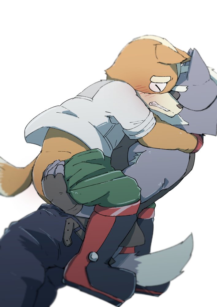 2boys anal anal_penetration anal_sex blush bottomless canine clothed clothing duo duo_focus fox fox_mccloud fully_clothed fur furry furry_only gay kemono male male_only male_penetrating mammal nintendo penetration shinki_k star_fox video_games wolf wolf_o'donnell yaoi