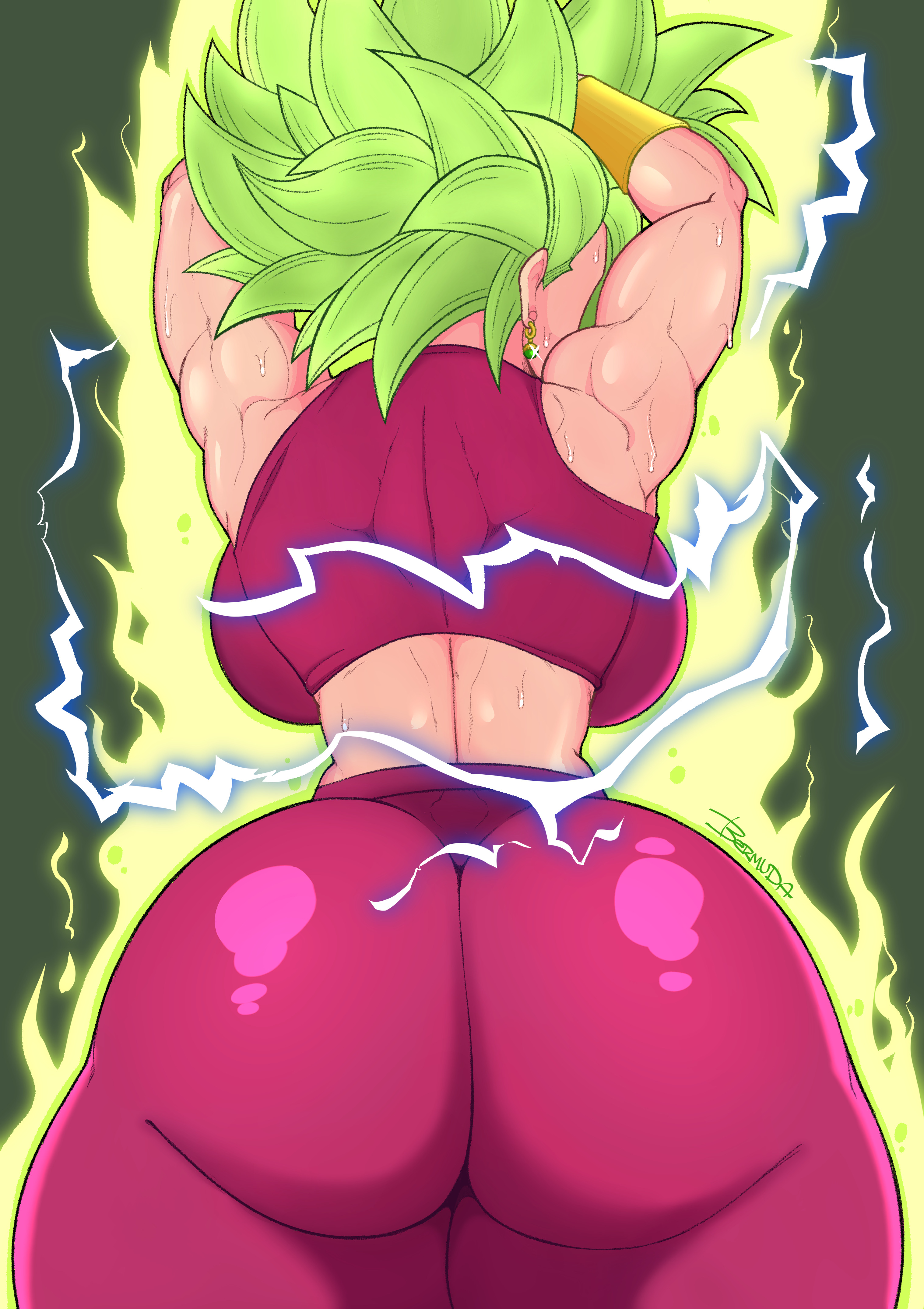anime, artist request, ass, ass focus, back view, backboob, bermuda art, dragon ball, kefla, muscular female, tagme