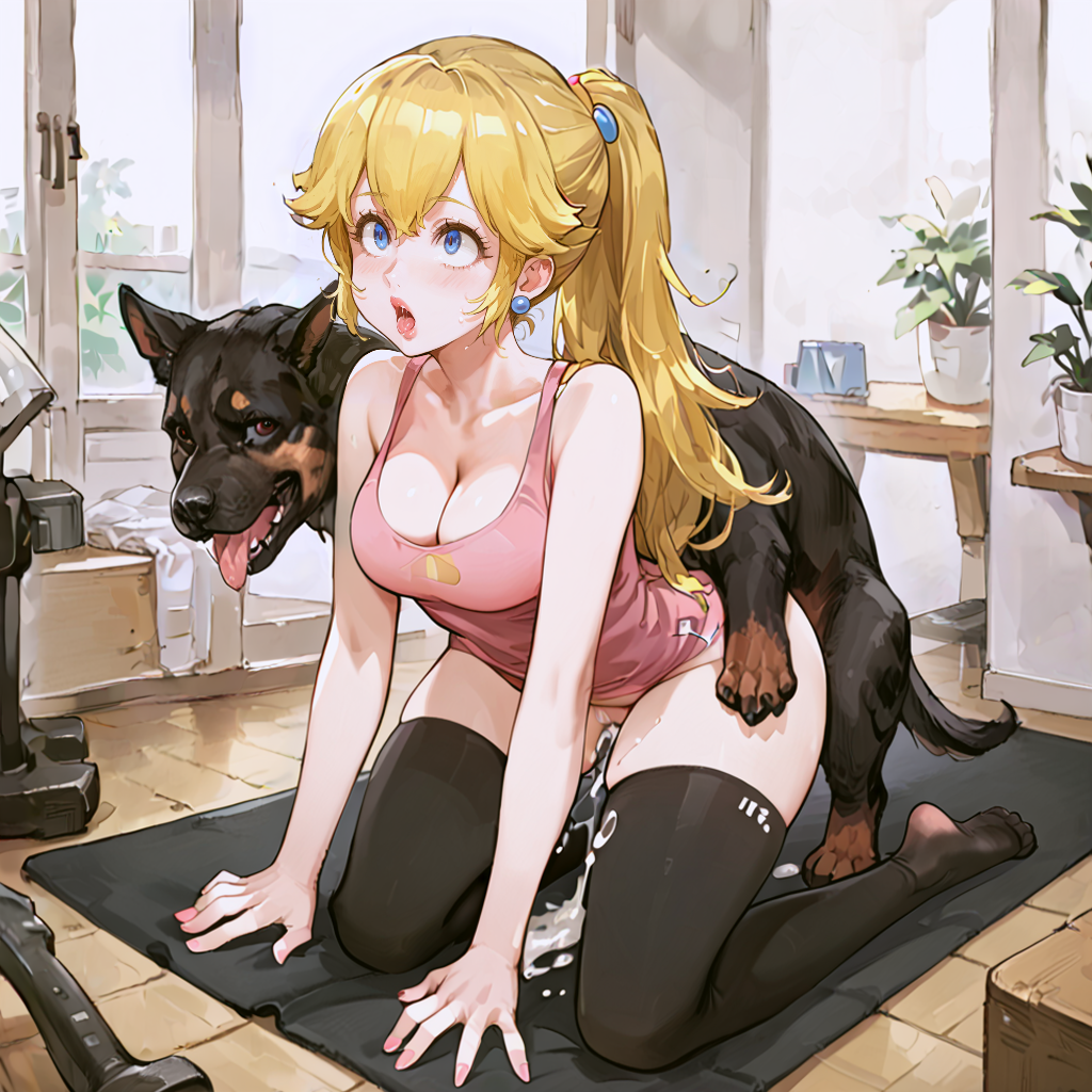 1dog 1girls ai_generated lazor mario_(series) princess_peach tagme zoophilia