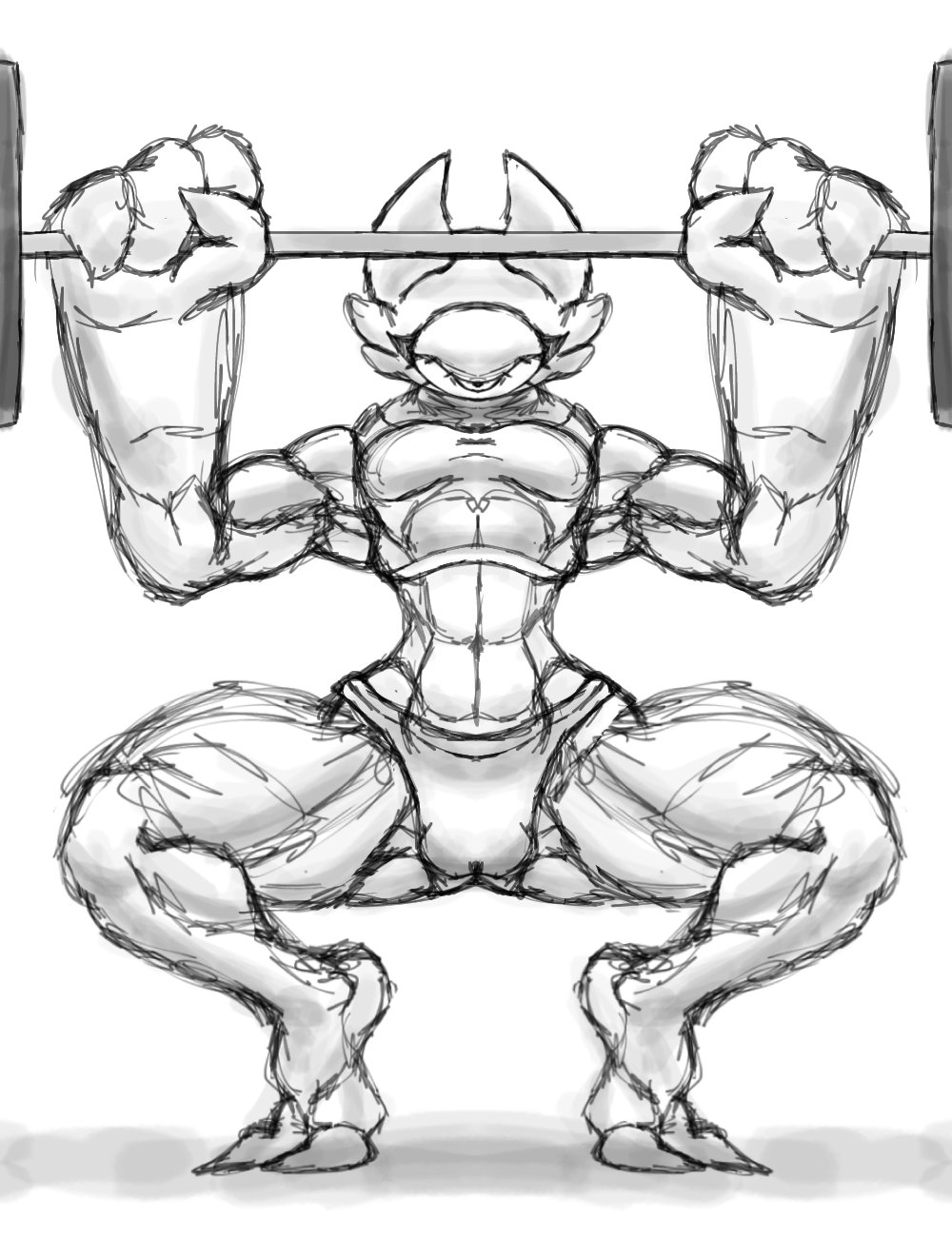 1_eye 1girls anthro child_bearing_hips eyis_(srsombrio) gym_clothes lifting muscular_female oc pointy_ears srsombrio