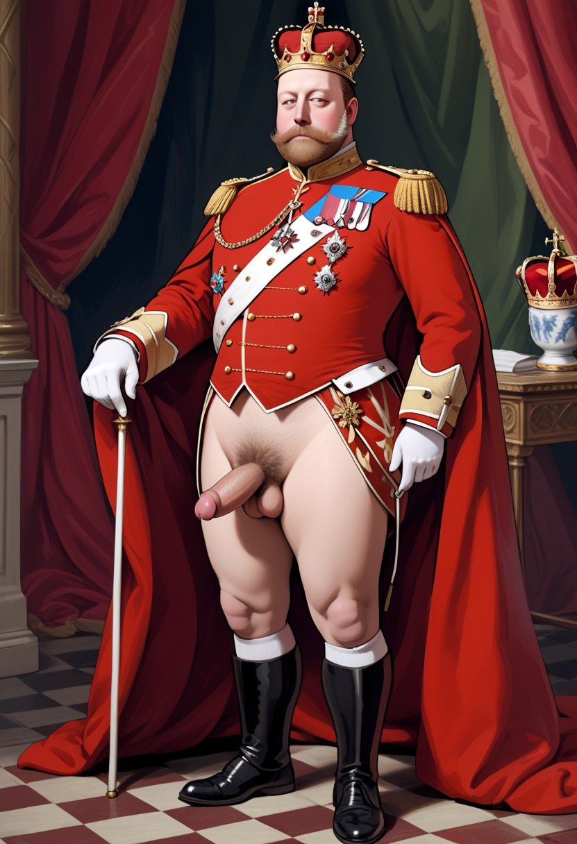 1boy ai_generated daddy facial_hair history king_edward_vii male male_only mature_male old_man penis public_domain royalty