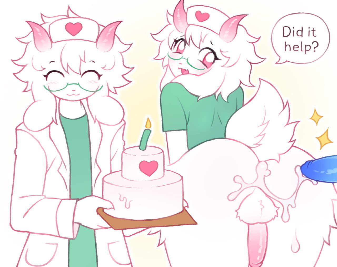 ass ass_focus cum cum_inside deltarune dick doctor femboy furry furry_male furry_only gay glasses male nurse pink_eyes ralsei shapa white_fur