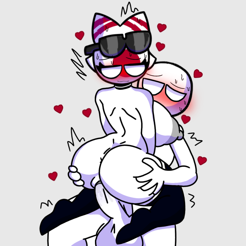 anon ass_grab big_ass big_balls big_breasts big_penis blush countryhumans countryhumans_girl cowgirl_position cum cum_in_pussy cum_inside japan_(countryhumans) stockings sunglasses tagme thighhighs