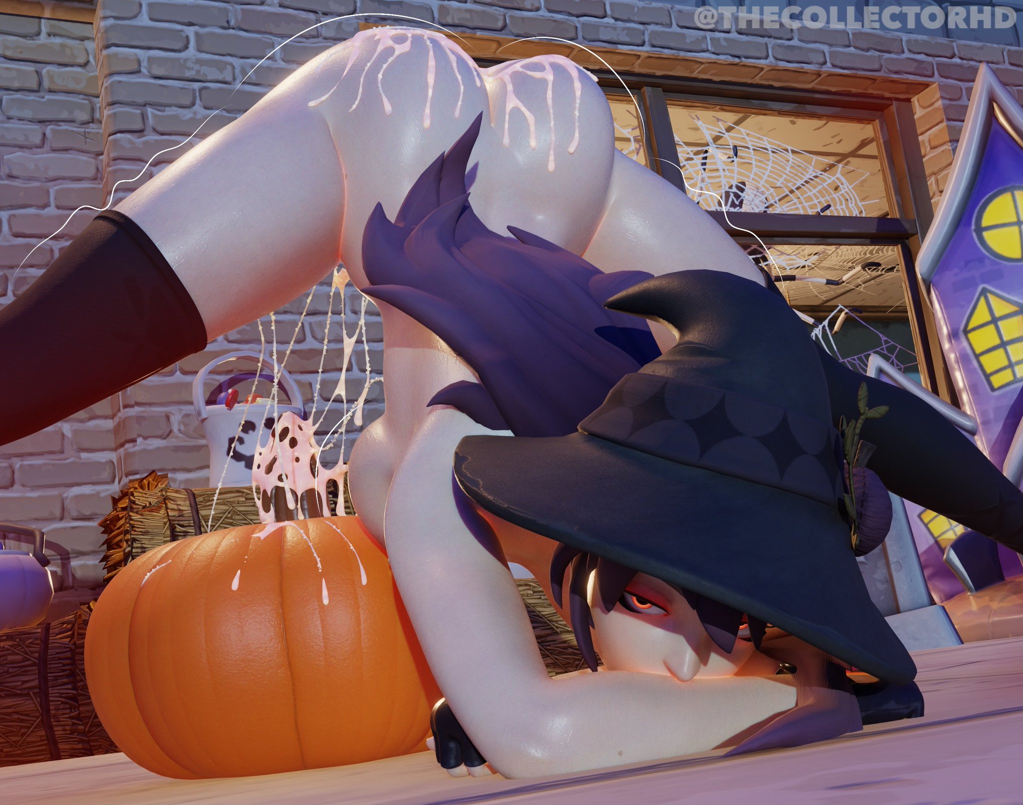 3d, 3d (artwork), completely nude, completely nude female, cum, cum in pussy, cum inside, cum on ass, cumshot, cumshot on ass, excessive cum, female, female focus, female only, fingerless gloves, fortnite, gloves, glowing eyes, jack-o pose, lexa (fortnite), lexa hexbringer (fortnite), long hair, long hair female, looking at viewer, masturbation, movement lines, nude, nude female, public, public masturbation, public nudity, public sex, pumpkin, pumpkin masturbation, pumpkin sex, purple hair, purple hair female, pussy, red eyes, shiny, shiny skin, solo, solo female, solo focus, the collectorhd, thigh highs, thighhighs, watermark, witch hat