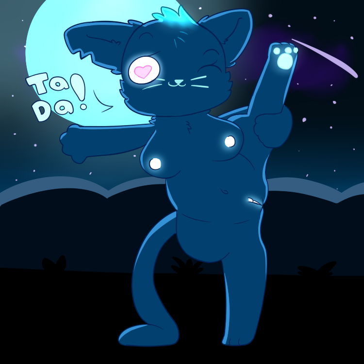 feline feline female glowing mae_(nitw) mammal moon night_in_the_woods nipples nitw one_eye_closed outside piebunny presenting pussy raised_leg space star stretching wink yoga