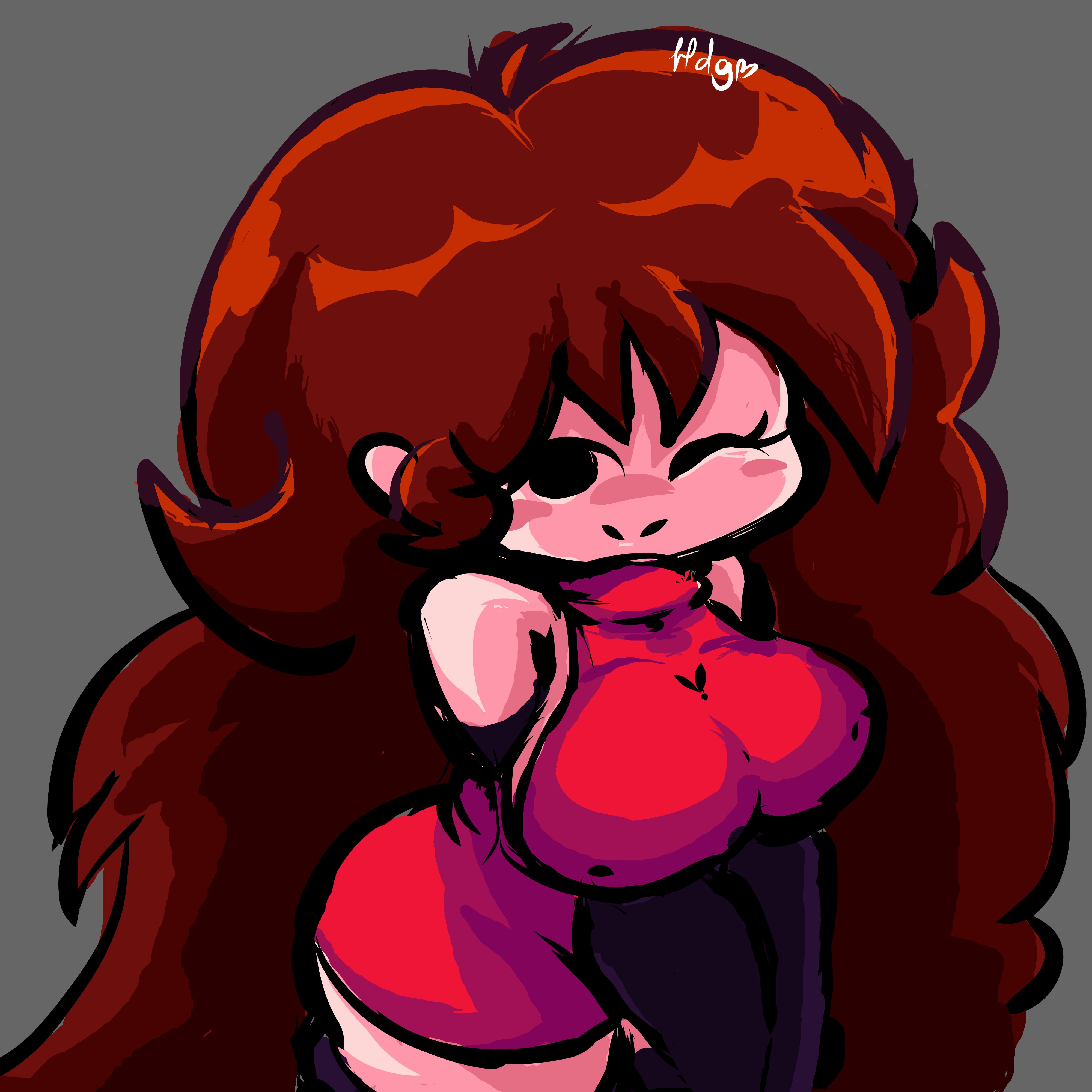 auburn hair, big breasts, black eyes, closed mouth, curvy figure, friday night funkin, girlfriend (friday night funkin), heartdiegold, red dress, sleeveless, sleeveless dress, smiling, winking, winking at viewer