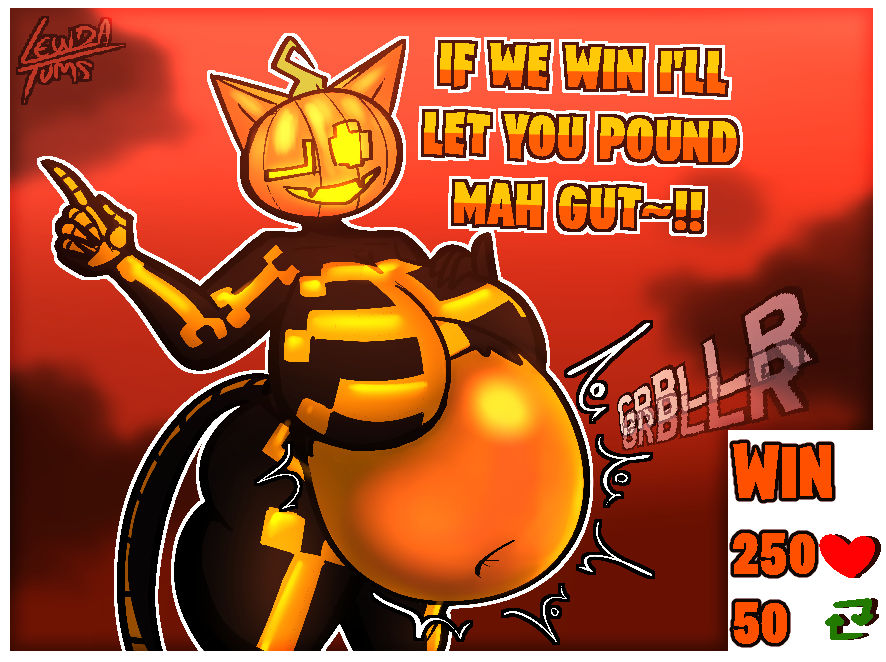 belly, big belly, big breasts, breasts, breasts bigger than head, catgirl, chubby, chubby female, fat, fat female, feline, female, fortnite, lewdabis, lewdatums, pumpkin, pumpkin head, spice (fortnite)