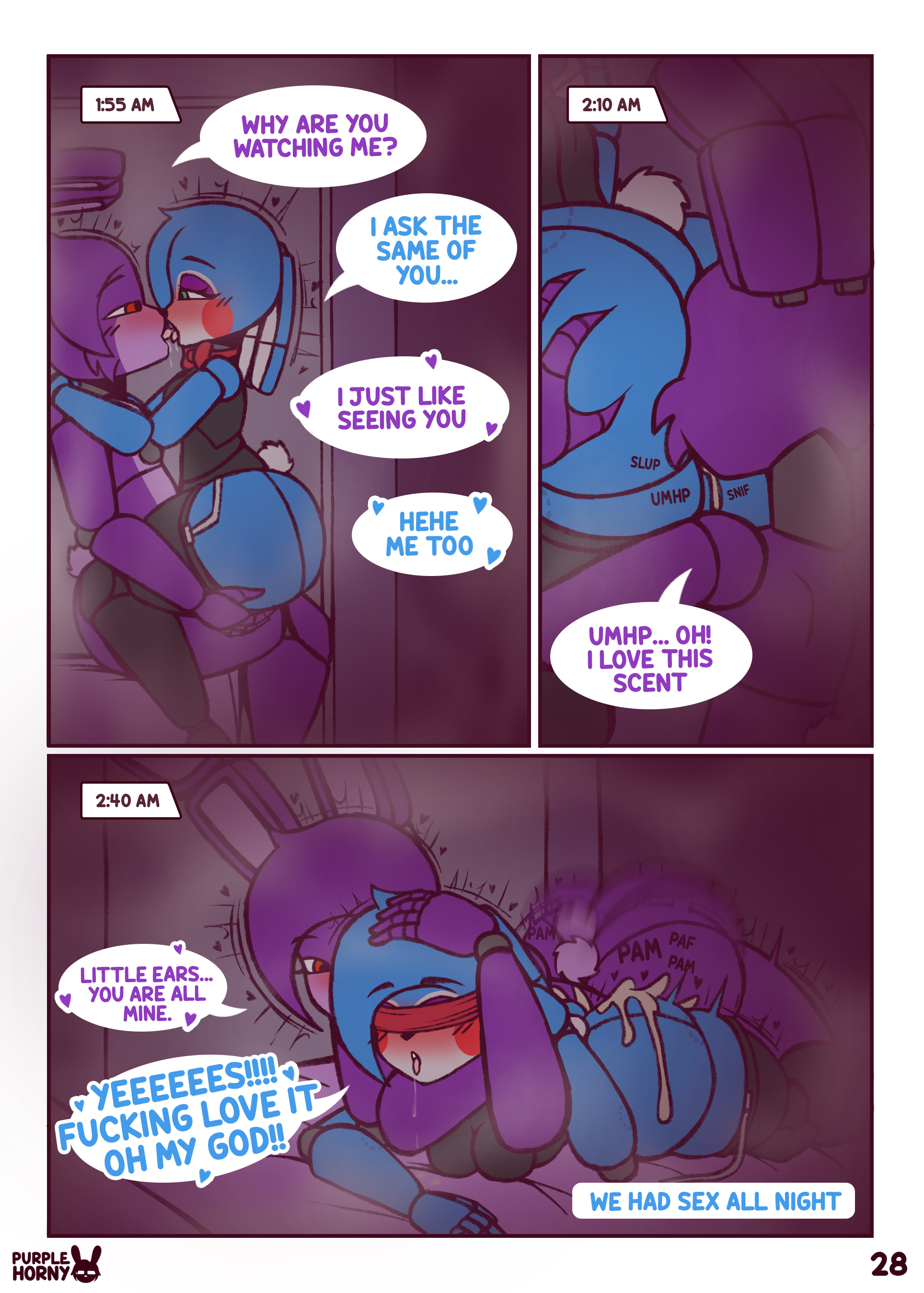 ambiguous penetration, animatronic, asshole, blindfold, bonnie (fnaf), bonniextoybonnie, comic, comic page, cum, cum inside, female, five nights at freddy's, five nights at freddy's 2, furry, green eyes, hardcore, kissing, love, purplehorny, red eyes, rimjob, rimming, sexy outfit, ship, straight, toy bonnie (fnaf)