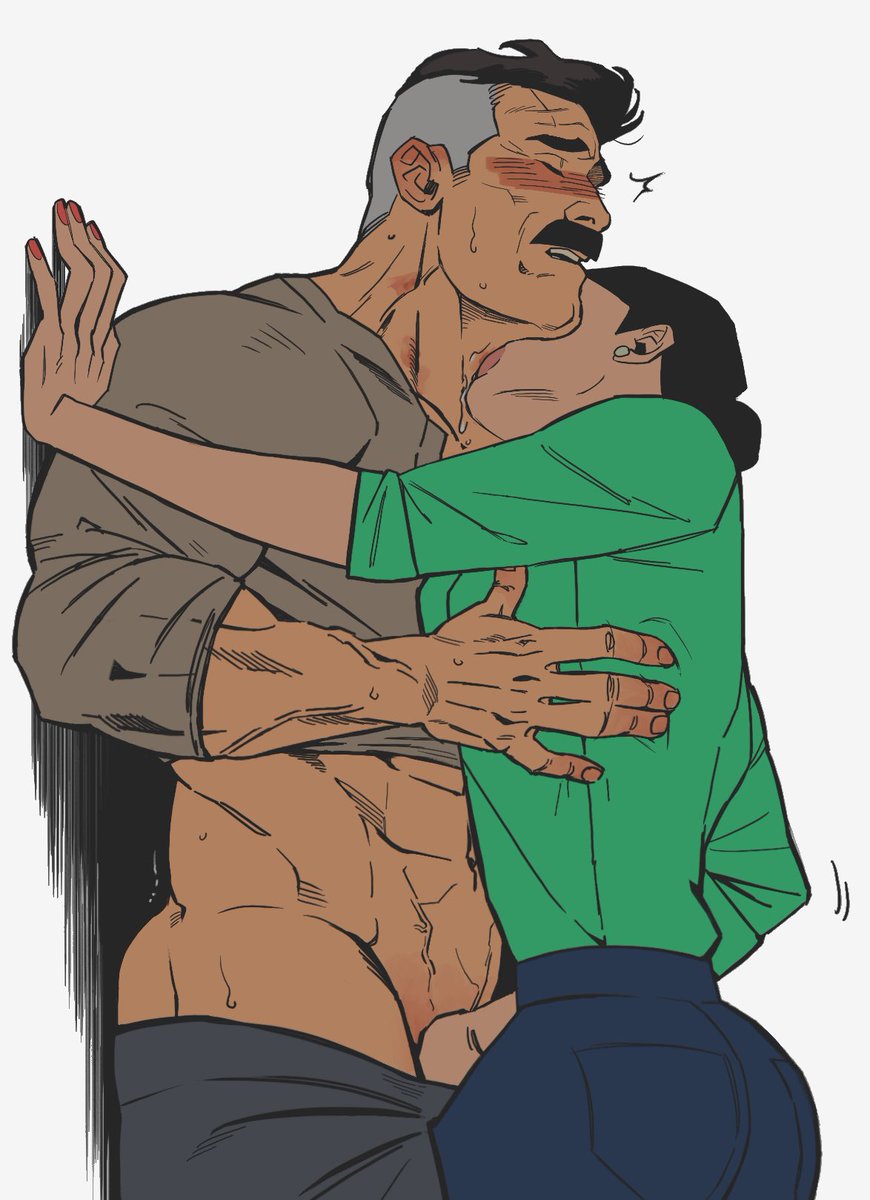 bonjourdraws, canon couple, daddy, debbie grayson, deborah grayson, dilf, father, female, invincible, invincible (tv series), kissing neck, male, married couple, milf, mommy, mother, mother and father, moustache, muscular, muscular male, nolan grayson, omni-man, straight, viltrumite