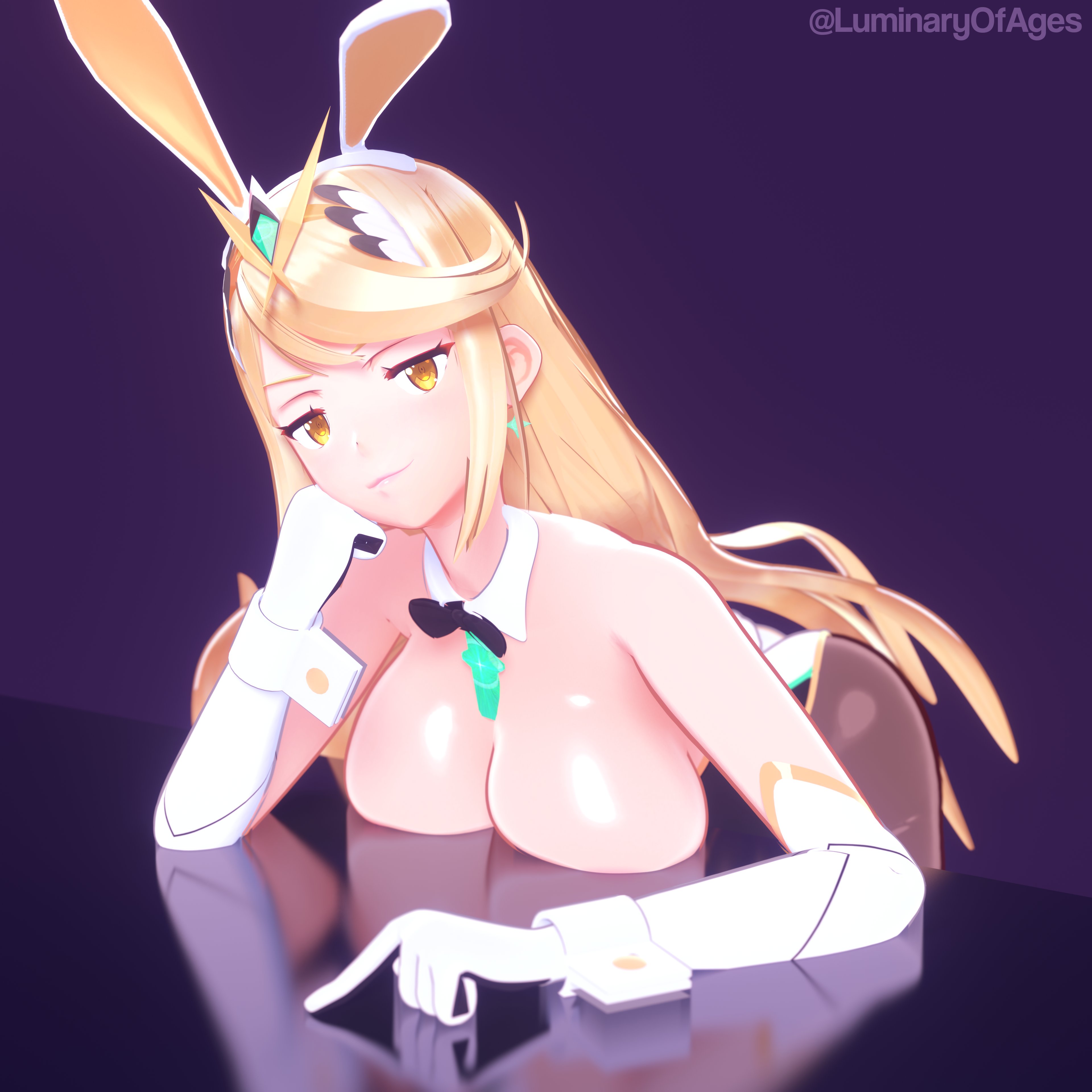 1girls, 3d, 3d (artwork), blonde hair, breasts, bunnysuit, female, female only, light skin, light-skinned female, long hair, luminaryofages, mmd, mythra, mythra (xenoblade), nintendo, solo, xenoblade (series), xenoblade chronicles 2