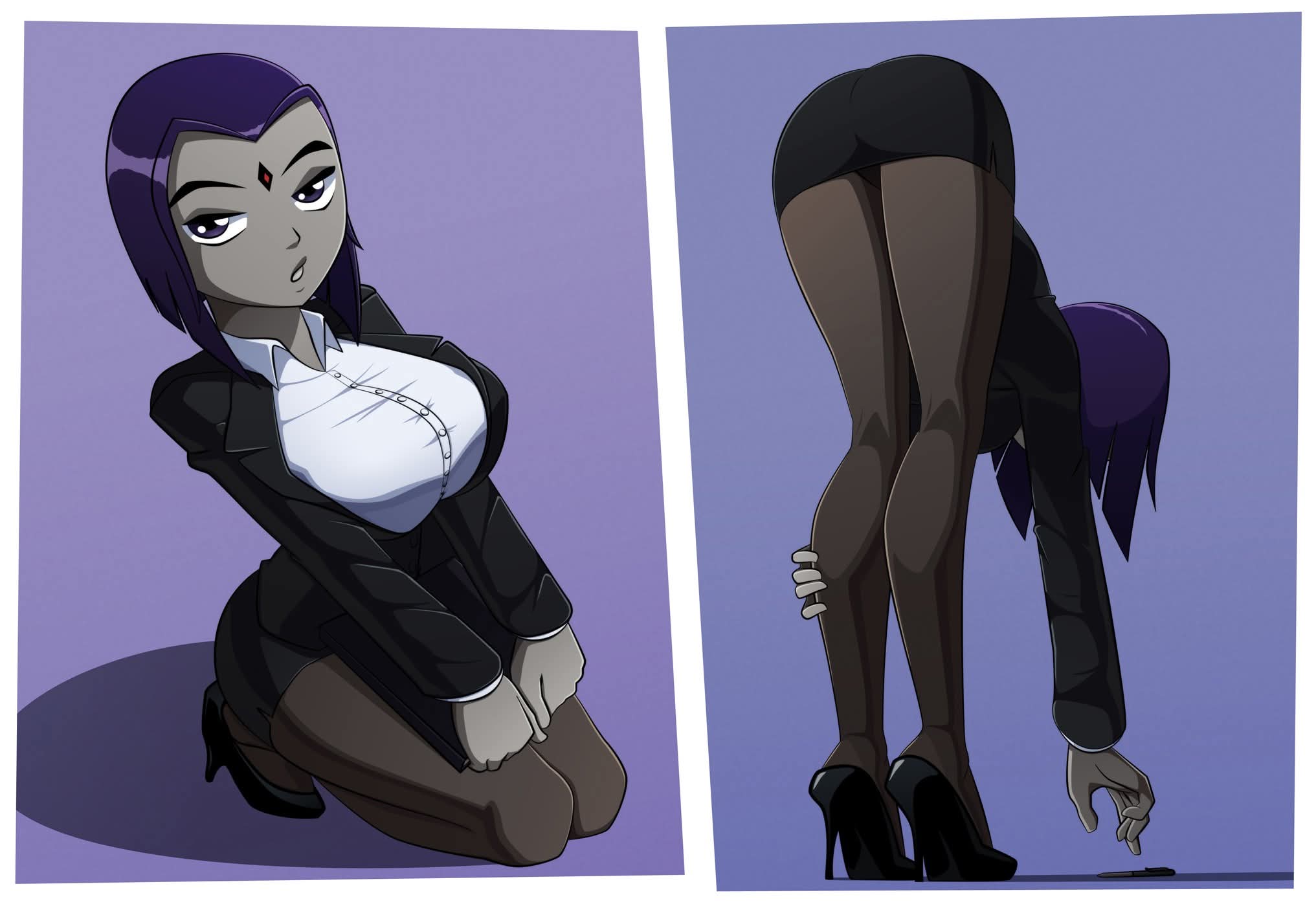artist request, ass, big ass, big breasts, breasts, female, office clothing, office lady, purple, raven, raven (dc), ravenravenraven, tagme, teen titans
