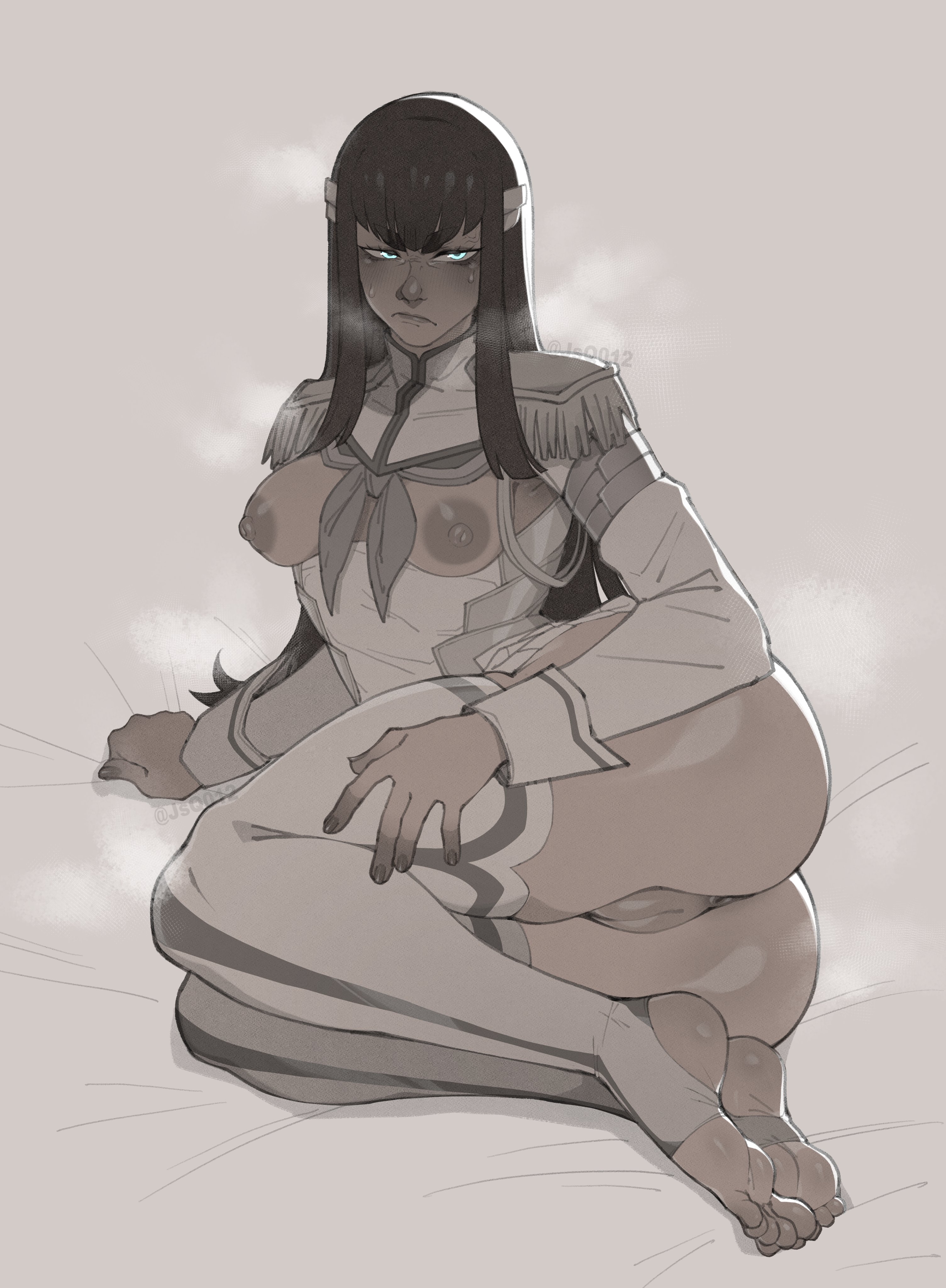 1girls, 2d, annoyed expression, ass, big ass, big thighs, black hair, breasts, breasts out, fat ass, feet, female, female focus, hi res, highres, jsq012, kill la kill, kiryuuin satsuki, male, medium breasts, pussy, tagme, thick ass, thick butt, thick hips, thick legs, thick thighs, thighs