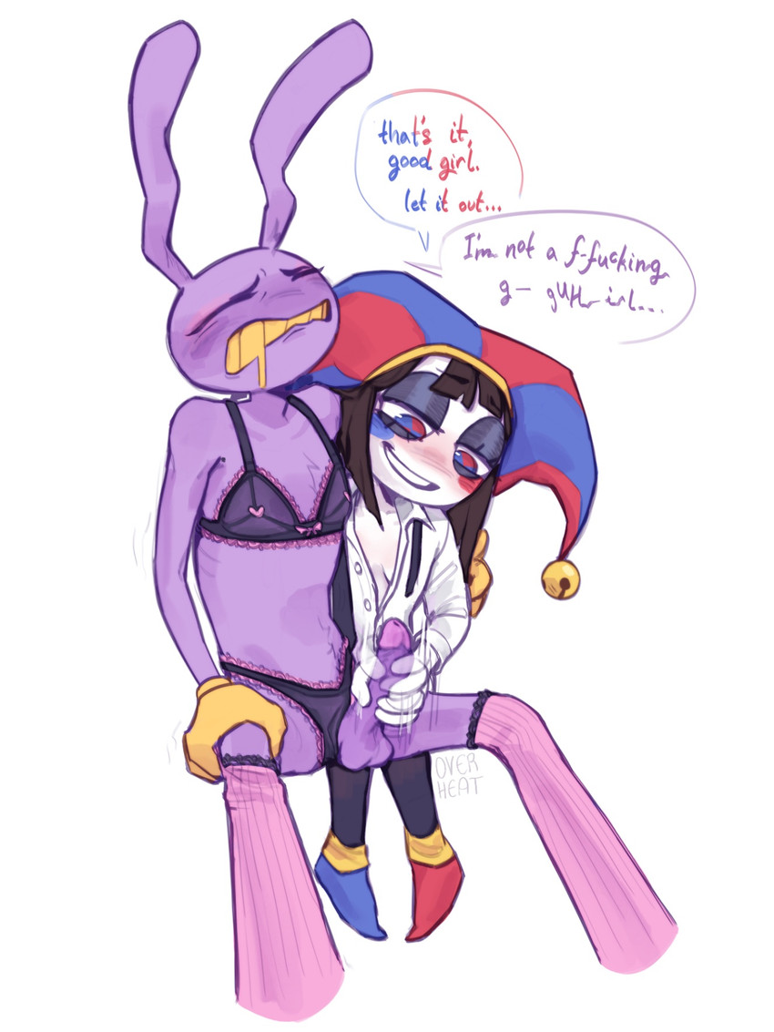 anthro, dialogue, duo, female, femdom, glitch productions, handjob, jax (the amazing digital circus), pomni (the amazing digital circus), the amazing digital circus