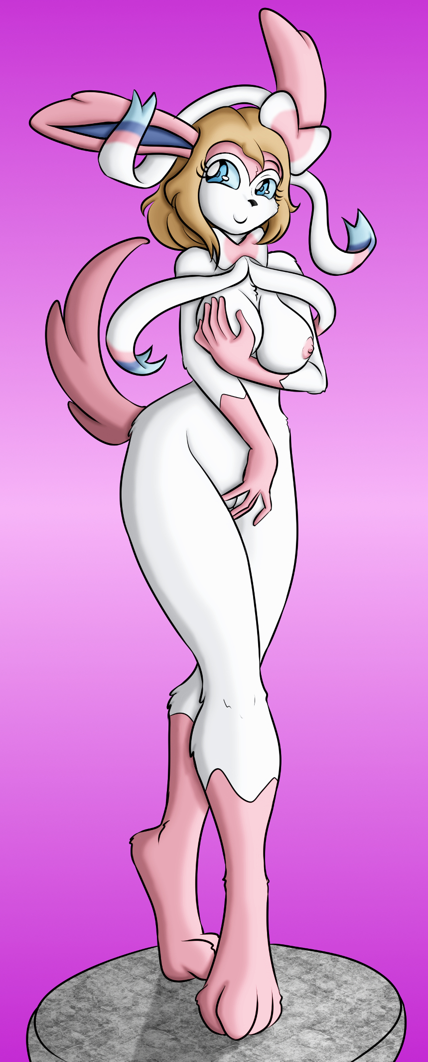 anthro breasts canine eeveelution female fur hitori09 human mammal nintendo pokemon pokemon_(species) pokephilia pussy serena_(pokemon) solo sylveon video_games white_fur