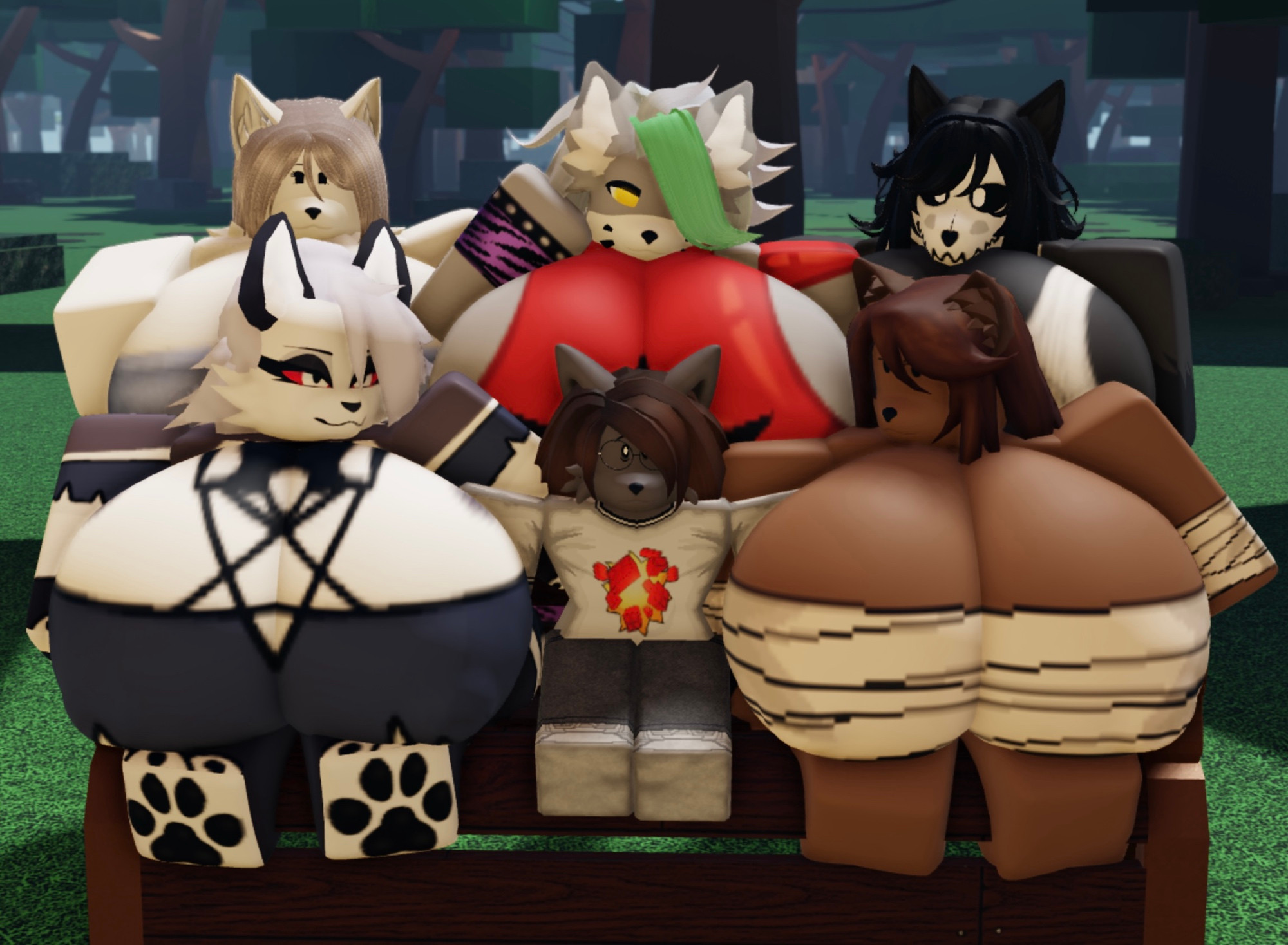 1boy, 3d, 5girls, anthro, arctic wolf, big breasts, black body, black fur, black hair, bradythewwefan, breasts, brown body, brown fur, brown hair, canid, canine, canis, cleavage, clothed, clothing, crossover, demon, demon girl, dyed hair, ears, female, five nights at freddy's, five nights at freddy's: security breach, furry, goth, goth girl, green hair, green highlights, grey body, grey fur, grey hair, hair over one eye, helluva boss, huge breasts, keidran, looking at another, looking at partner, looking at viewer, loona (helluva boss), mal0, male, male/female, malo, multiple females, multiple girls, natani, outdoors, outside, piper perri surrounded, raine silverlock, red sclera, ribbons (bradythewwefan), roblox, robloxian, roxanne wolf (fnaf), scp foundation, scp-1471, scp-1471-a, silver hair, sitting, size difference, skull head, smile, tagme, thick thighs, tom fischbach, two-tone body, two-tone fur, twokinds, white body, white eyes, white fur, wide hips, wolf, wolf girl, yellow eyes