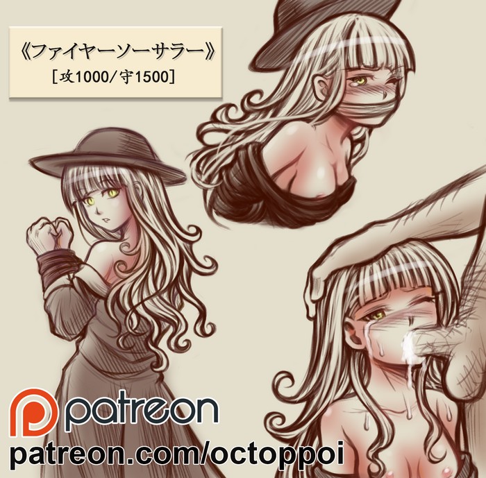 1girls black_dress blonde_hair blush bound_wrists breasts cleavage clothing cum cum_in_mouth cum_inside dress fellatio female fire_sorcerer forced gag hand_on_head long_hair male nipples octoppoi one_eye_closed open_mouth oral patreon penis sex sketch tears undressing watermark yellow_eyes yu-gi-oh! yuu-gi-ou_duel_monsters