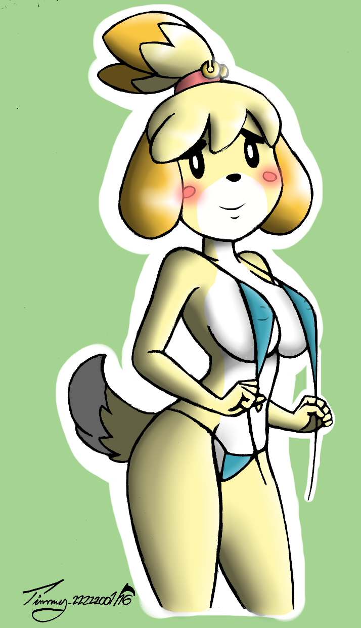 2016 animal_crossing anthro bikini breasts cleavage female furry isabelle_(animal_crossing) nintendo solo timmy22222001 xxtheoneguyxx