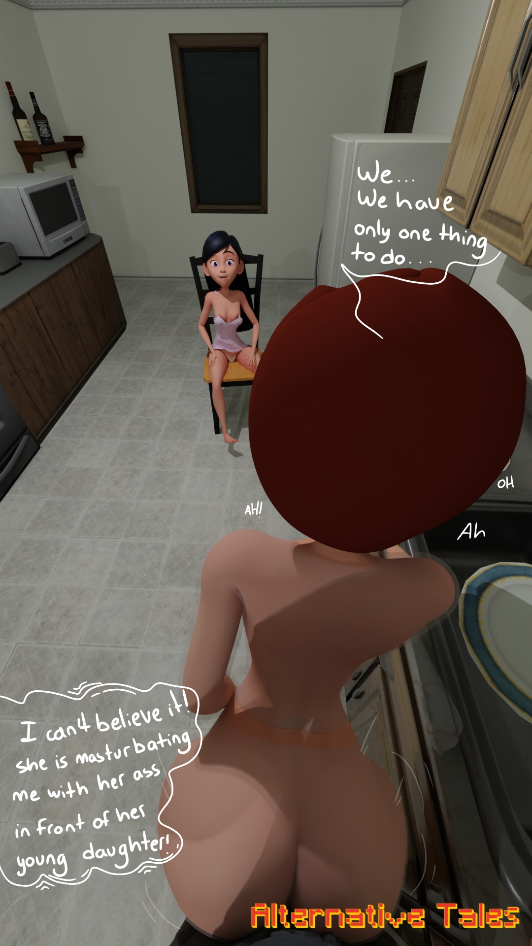 3d, alternative tales, assjob, big ass, breasts, comic, disney, disney channel, dreamworks, exhibitionism, female, helen parr, kitchen, lore, milf, mother and daughter, pixar, risky sex, small breasts, the incredibles, violet parr