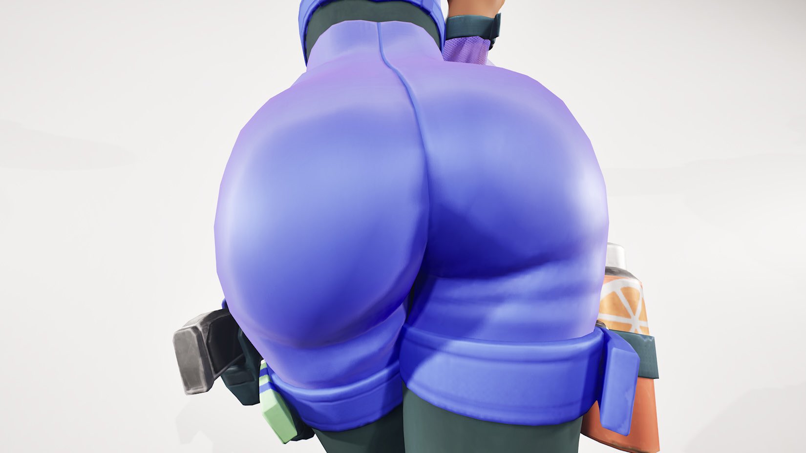 ass only, ayla winn (fortnite), black leggings, clothed, crossed legs, epic games, female, fortnite, fortnite: battle royale, gun holster, in game, orange drink, pistol, screenshot, solo female, white background