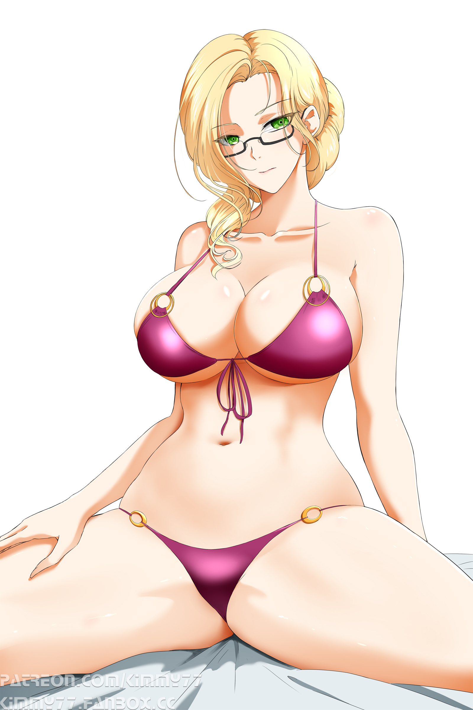 1girls, alternate version available, big breasts, bikini, bikini bottom, bikini top, blonde hair, bottomwear, breasts, cleavage, eyewear, female, female only, glasses, glynda goodwitch, green eyes, hair, hand on thigh, huge breasts, kimmy77, mature, mature female, mature woman, milf, pink bikini, rwby, solo, solo female, swimwear, thighs, topwear, white background