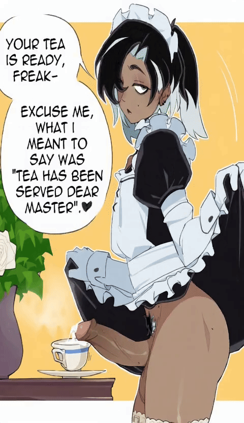 1boy, 3rd party edit, ai animation, ai generated, animated, balls, crossdressing, crossdressing male, cum, cum in container, cum in cup, cum in tea, cumming, dark skin, dark-skinned femboy, dark-skinned male, dark-skinned sissy, dark-skinned sub, dialogue, dual colored hair, femboy, femboy focus, femboy only, feminine male, girly, lifting skirt, maid, maid headdress, maid outfit, maid uniform, male, male focus, male only, mido66, no panties, no underwear, oc, penis, penis vein, pubic hair, sissy, solo, solo femboy, solo focus, solo male, solxam123, tea, teacup, thigh highs, thighhighs, thighs, trap, twink, two-tone hair