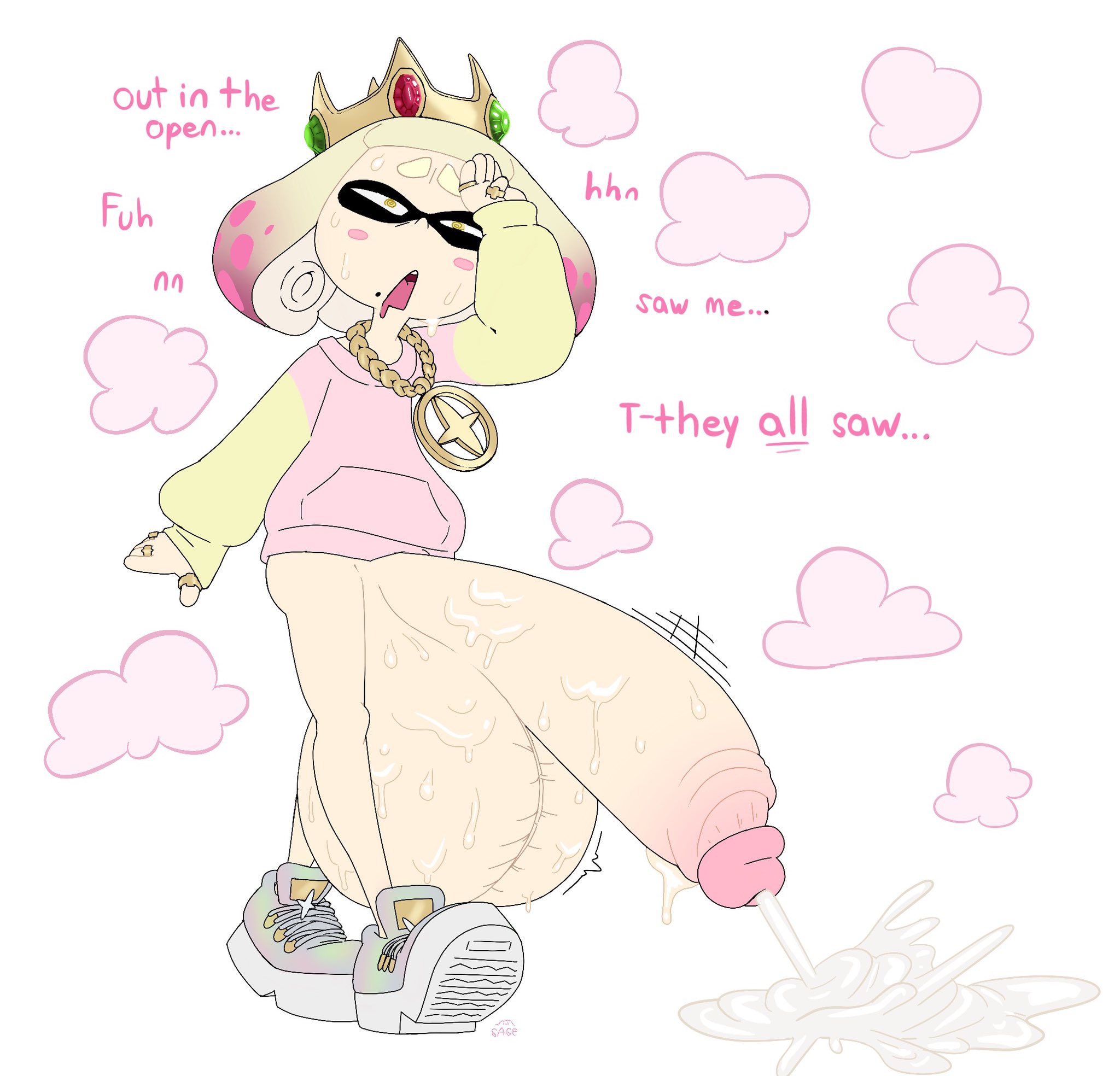 1futa, balls, ballsack, big balls, big cock, big penis, circumcised, cock, crown, cum, cumming, dialogue, futanari, genitals, huge balls, huge cock, hyper, hyper balls, hyper cock, hyper penis, intersex, necklace, no pants, off the hook (splatoon), oogabutt, pearl (splatoon), penis, public, public exposure, public nudity, shoes, splatoon, splatoon 2, steam, steamy, sweat, sweatdrop, sweatshirt, sweaty, sweaty genitalia, urethra