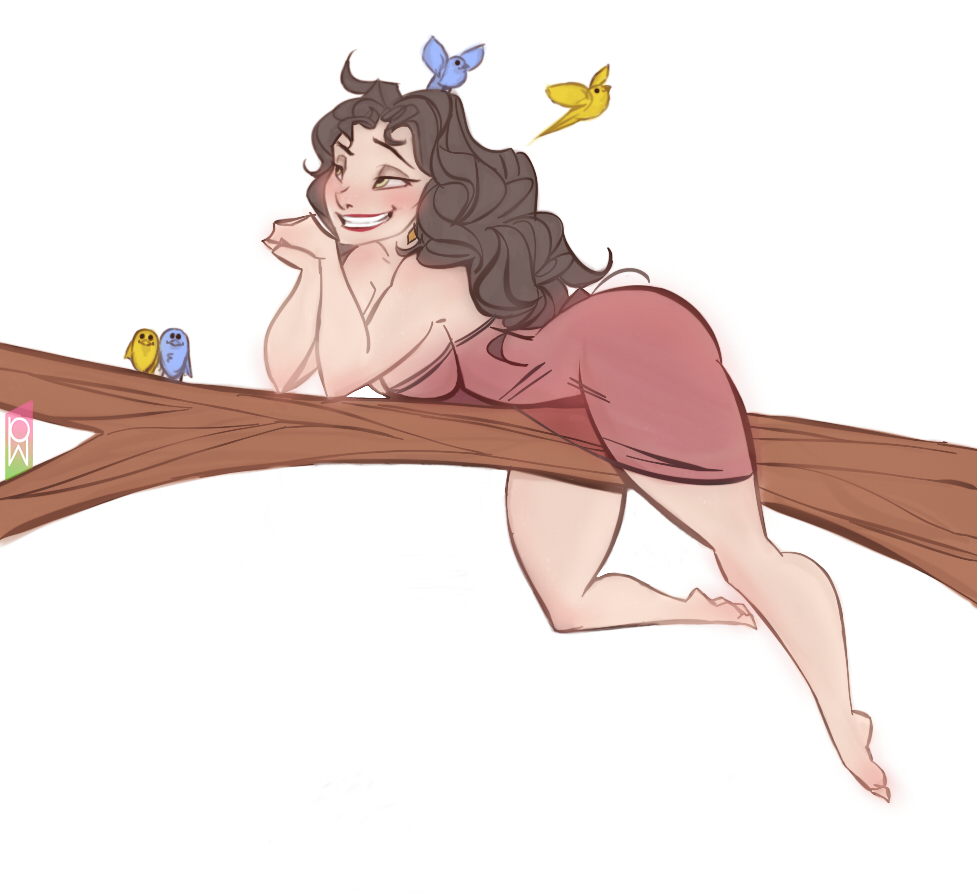 barefoot, blush, disney, dress, feet, female, mother gothel, see-through, smile, tangled, tomphelippe, tree branch