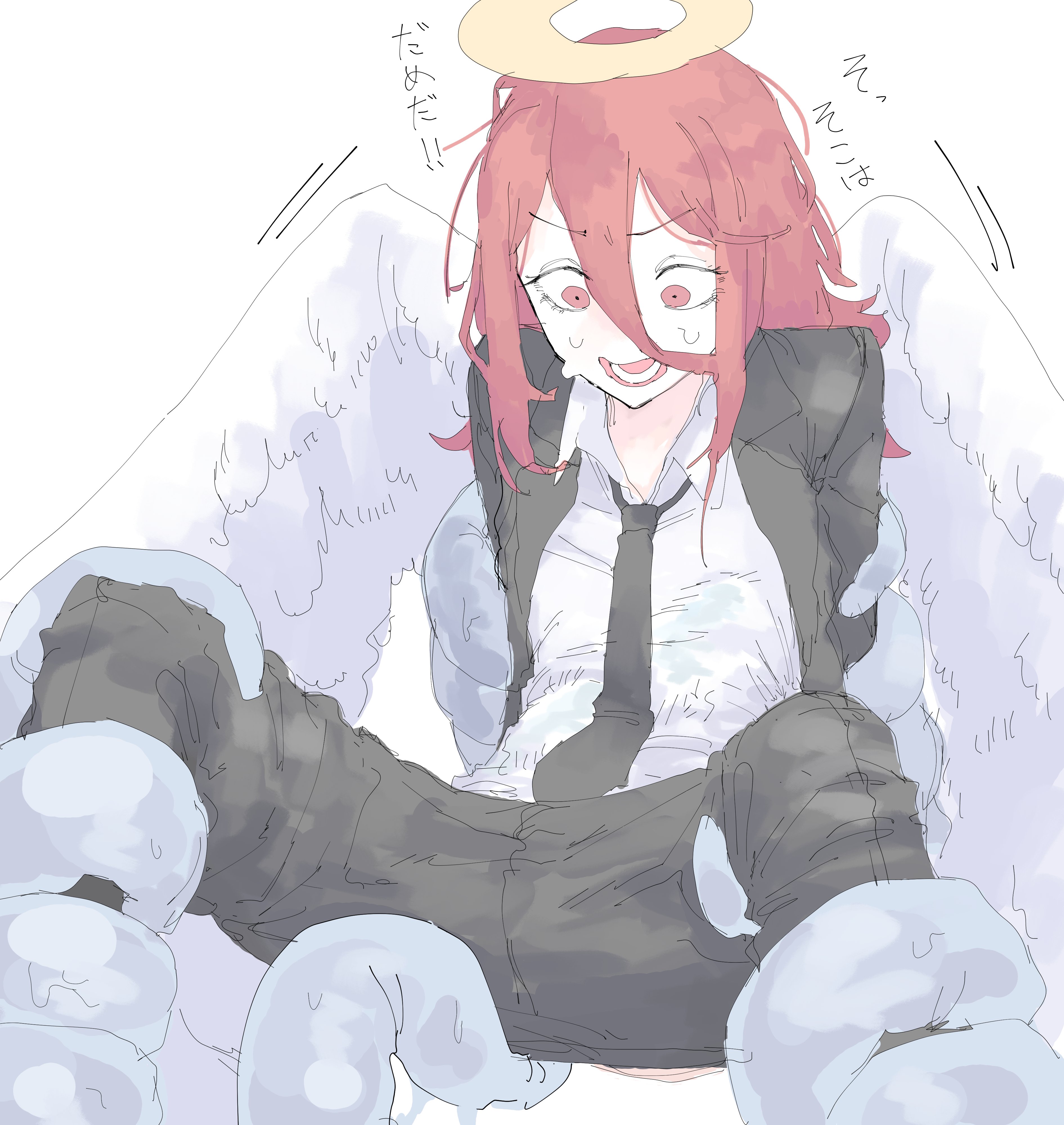 1boy, angel, angel devil (chainsaw man), angel wings, chainsaw man, femboy, male, male only, mocaht8, submissive, submissive male