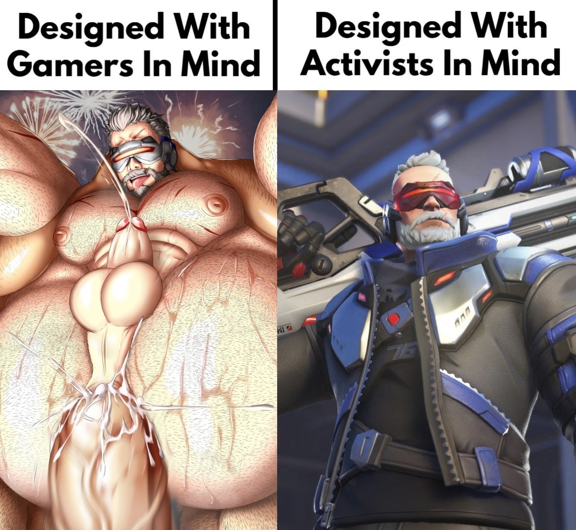 anal, anal insertion, anal sex, bara, beard, big penis, cock, cum, cum in ass, cum inside, cumming, cumming from anal sex, cumming in ass, cumming inside, cumming together, cumming while penetrated, cumming while penetrating, daddy, designed with gamers in mind, dick, dilf, full nelson, full nelson anal, gay, gay domination, huge cock, huge penis, male, male only, male/male, maledom, malesub, meme, meme reference, overwatch, overwatch 2, penis, soldier 76, soldier 76 (overwatch 2 suit), standing, standing sex, thick penis, tongue out, veiny, veiny penis, white hair, yaoi, zacknoxz (artist)