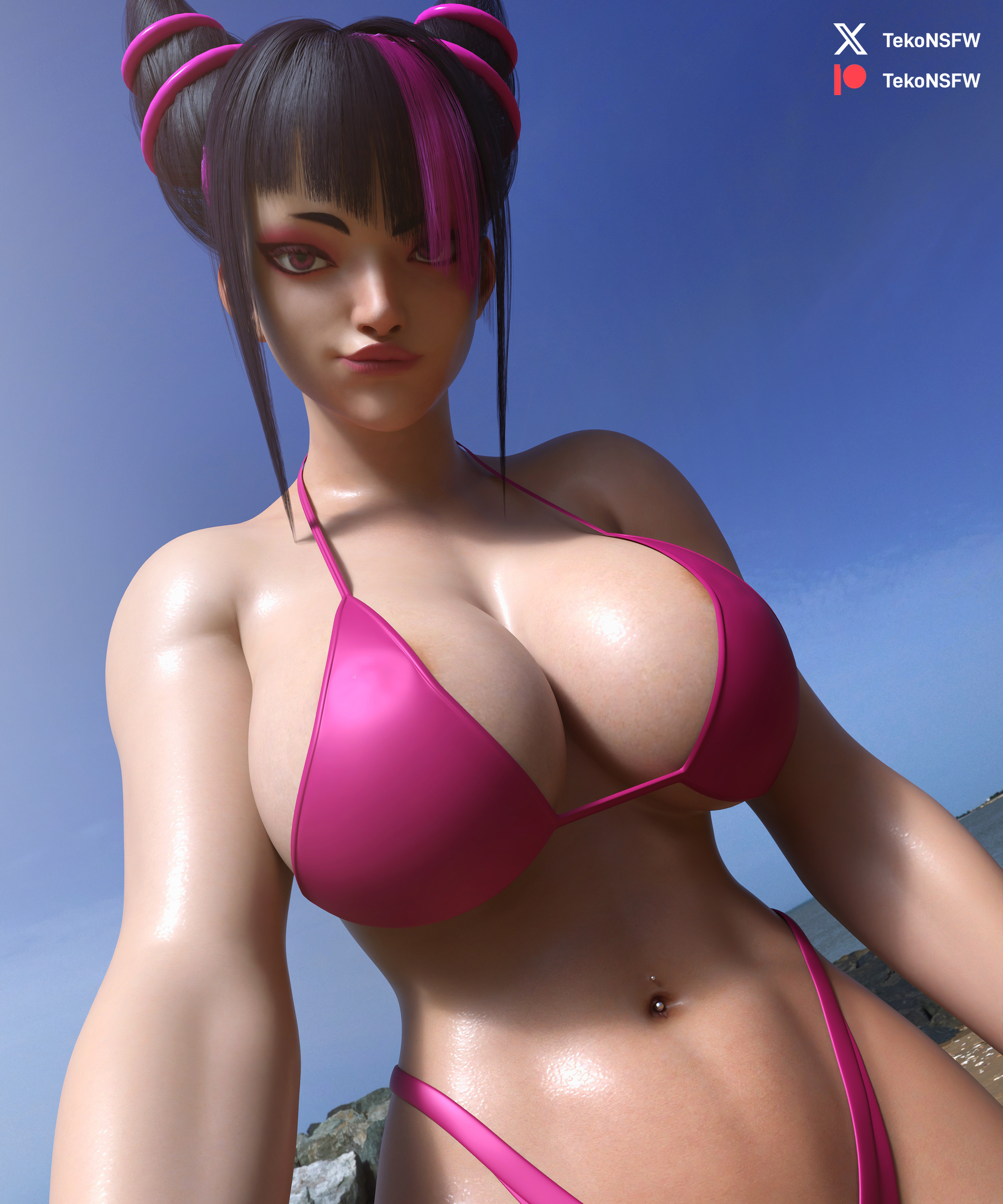 1girls, 3d, asian, asian female, beach, big breasts, breasts, female, female only, huge breasts, juri han, street fighter, street fighter 6, tagme, tekonsfw, voluptuous