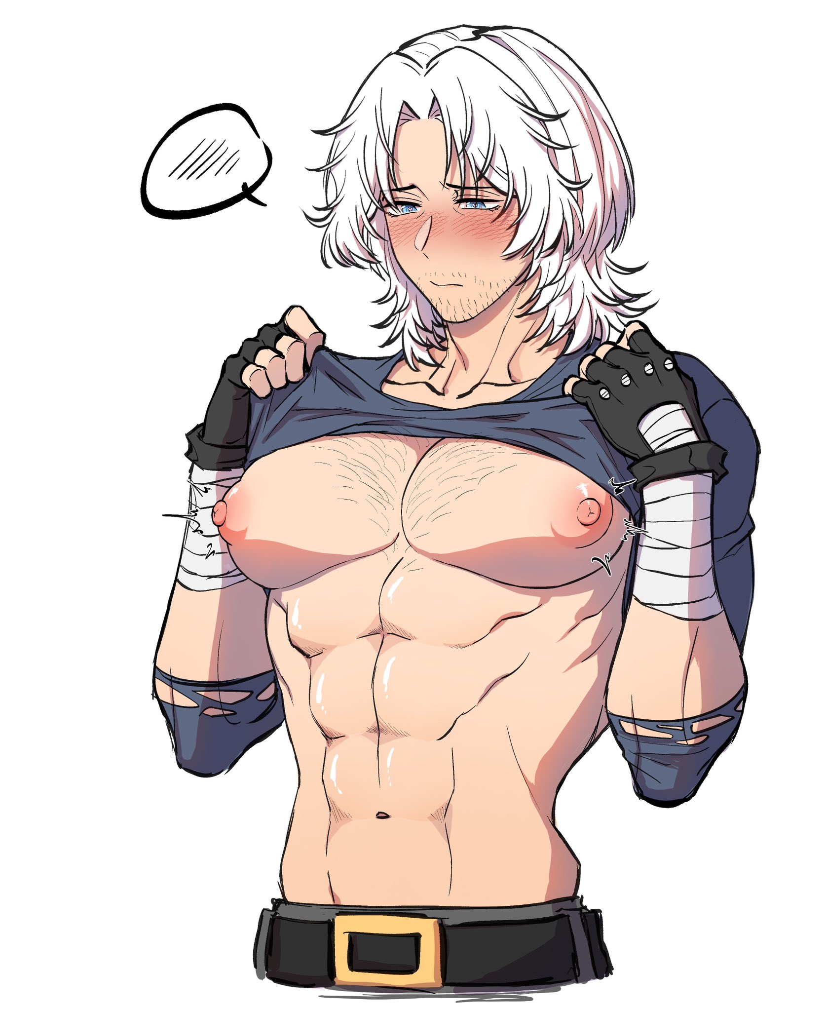 abs, blush, dante (devil may cry), devil may cry, devil may cry (series), heart-shaped pupils, male, male only, muscular, nipples, pichuuuchan, puffy nipples