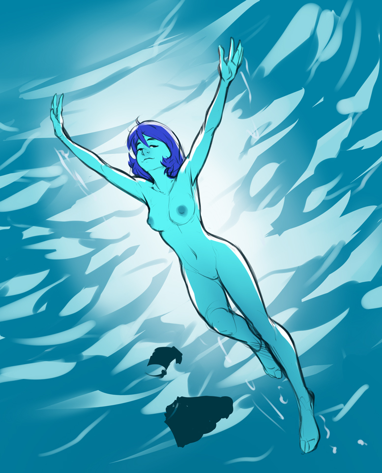 areolae, armpits, arms up, breasts, cartoon network, female, female only, gem (species), izra, lapis lazuli (steven universe), nipples, nude, solo, steven universe, underwater