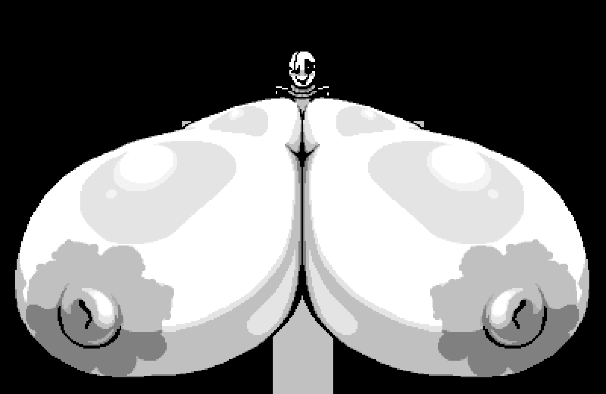 1girls, 2d, 2d (artwork), big breasts, black background, breasts, breasts bigger than head, breasts focus, breasts out, darksydeup, deltarune, fem gaster, female, female focus, female only, game screenshot, gaster, gigantic breasts, grey nipples, huge breasts, pixel (artwork), pixel art, rule 63, screenshot, solo, solo female, turtleneck, undertale, undertale (series), white body