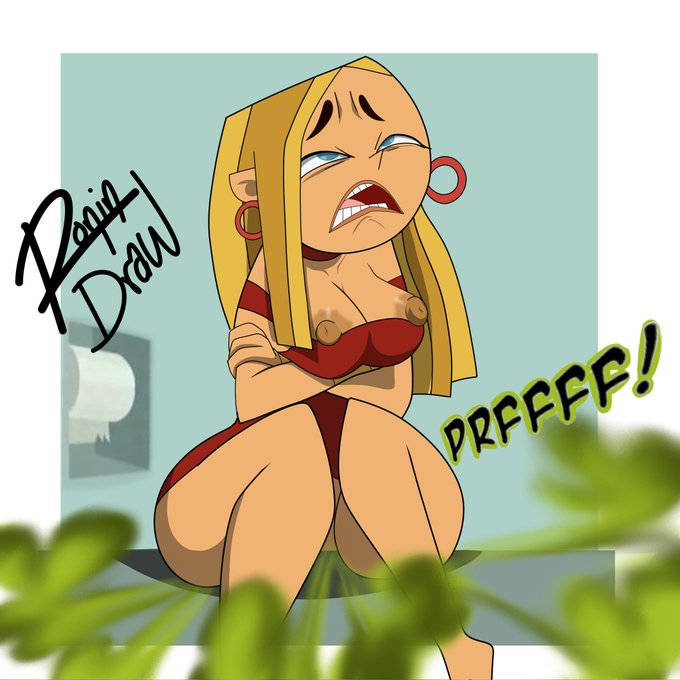 big breasts, blaineley (tdi), blonde female, blonde hair, boobs out, breasts, breasts out, dress down, fart, fart cloud, fart fetish, farting, farts, female, ronindraw, toilet, total drama (series), total drama island