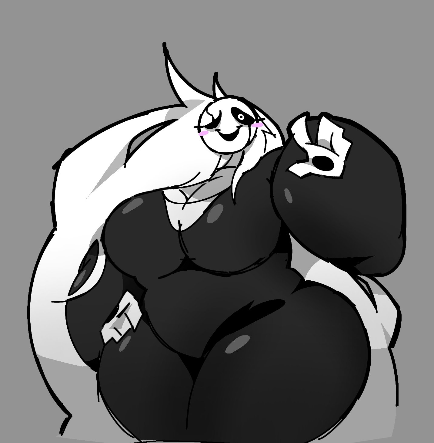 big breasts, breasts, breasts bigger than head, deltarune, fem gaster, female, gaster, hair, huge breasts, looking at viewer, rule 63, simple background, thick thighs, undertale, undertale (series), vinnyweak, white hair