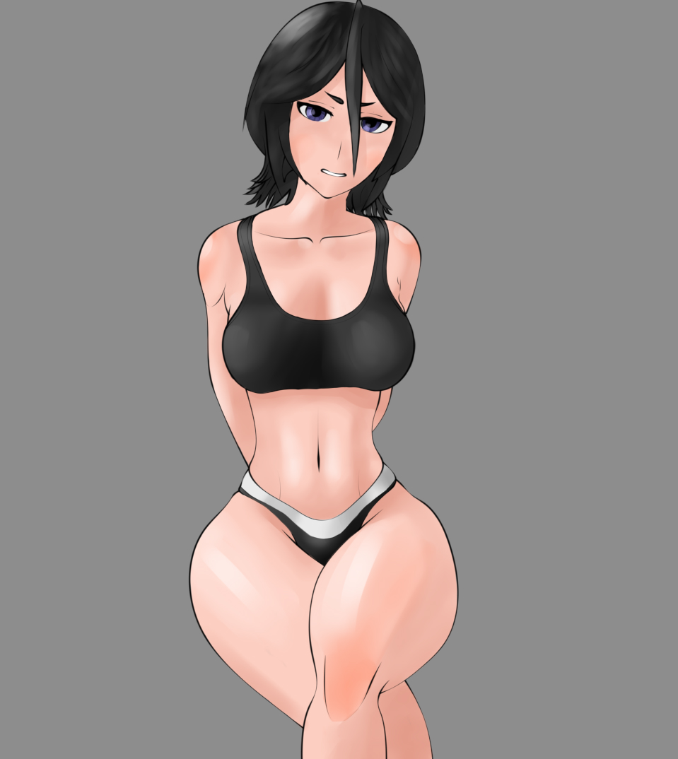 1girls, big breasts, black hair, bleach, breasts, female, female only, kuchiki rukia, light-skinned female, purple eyes, solo, underwear, underwear only