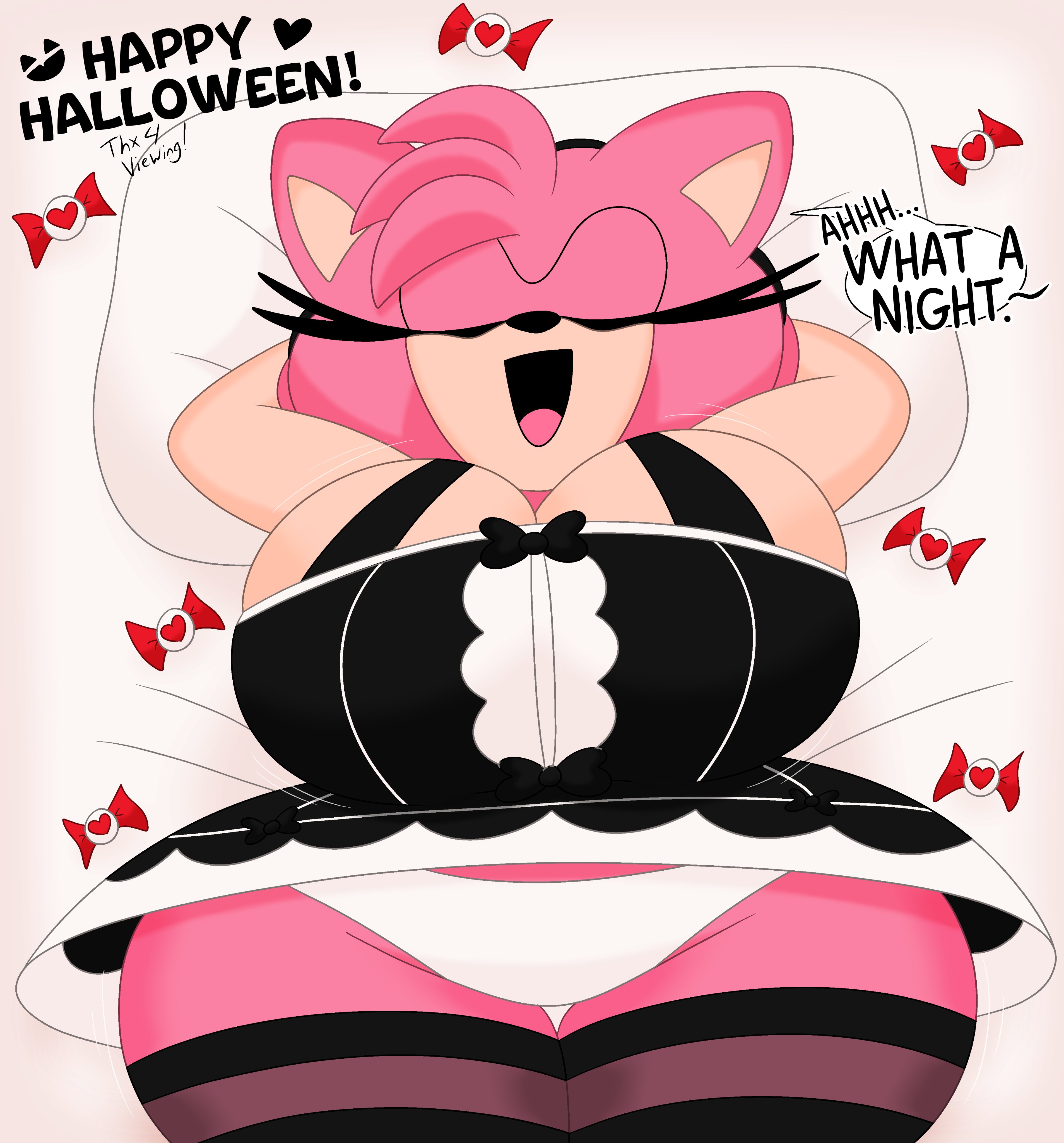 3barts, amy rose, big breasts, breasts, english text, female, halloween, halloween costume, sonic (series), wide hips