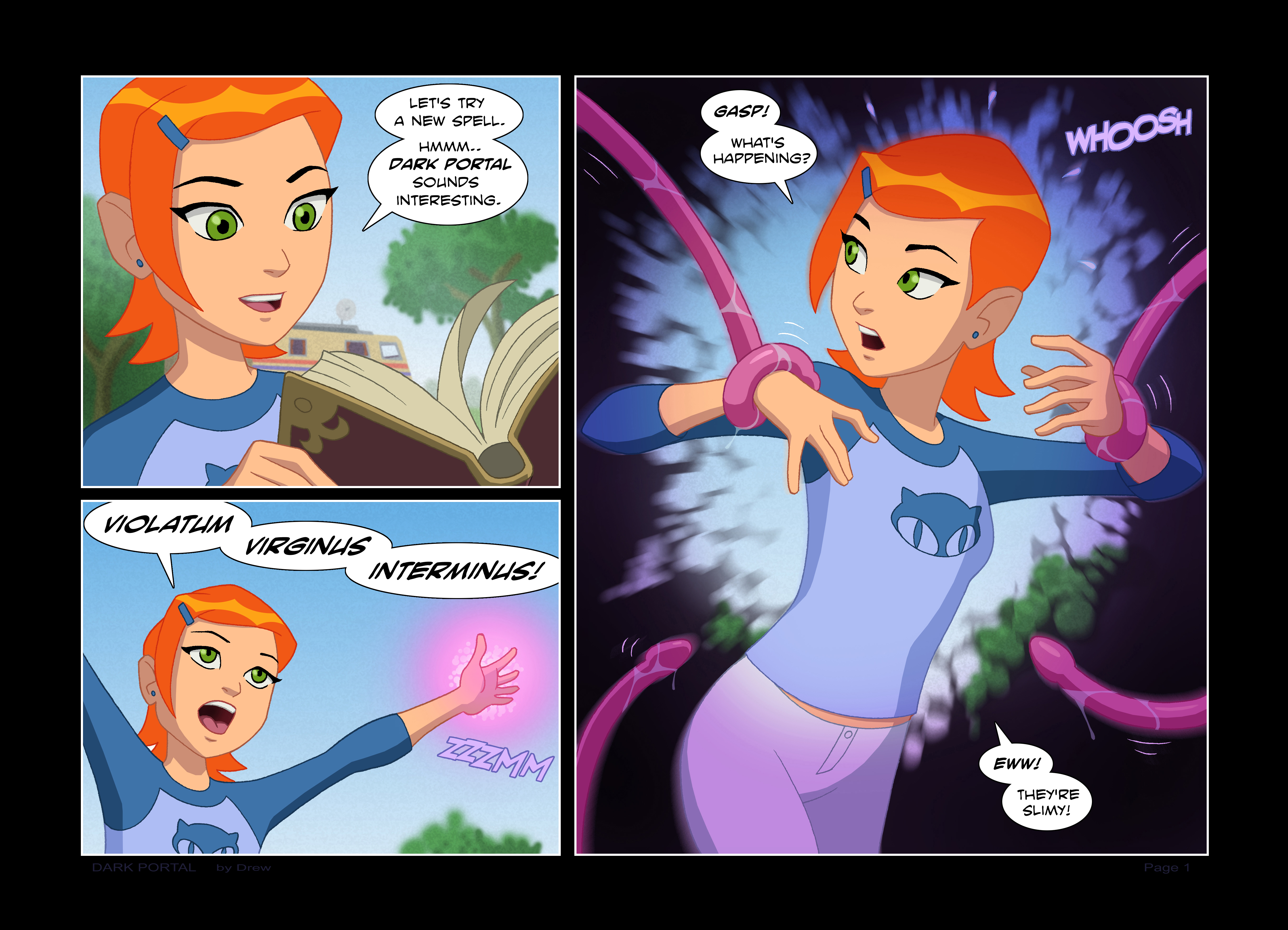 ben 10, ben 10 (classic), cartoon network, comic, drew gardner, female, gwen tennyson, gwen tennyson (classic), imminent sex, imminent tentacle sex, magic, tentacle