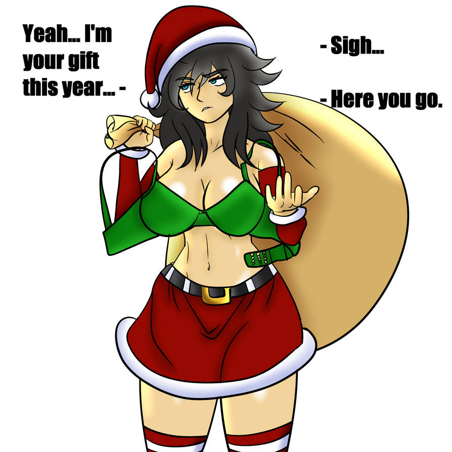 annoyed bra christmas christmas_clothing christmas_hat christmas_outfit cute kendra_(magnum_oppai) magnum_oppai original_character stripping