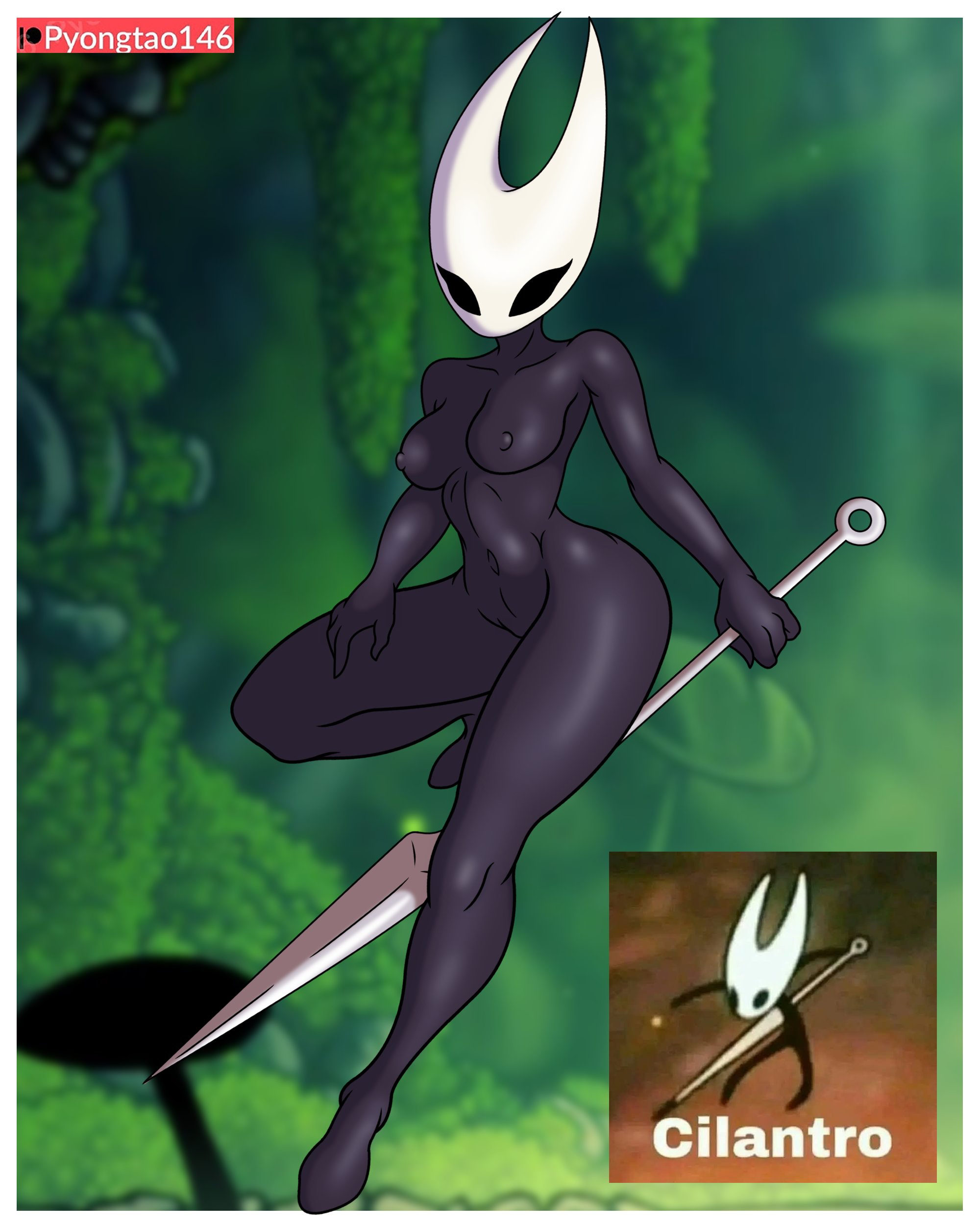 1girls, barefoot, breasts, completely nude, completely nude female, female, female only, full body, holding, holding weapon, hollow knight, hornet (hollow knight), nail (weapon), naked, naked female, nipples, nude, nude female, pussy, pyongtao, solo, solo female, weapon