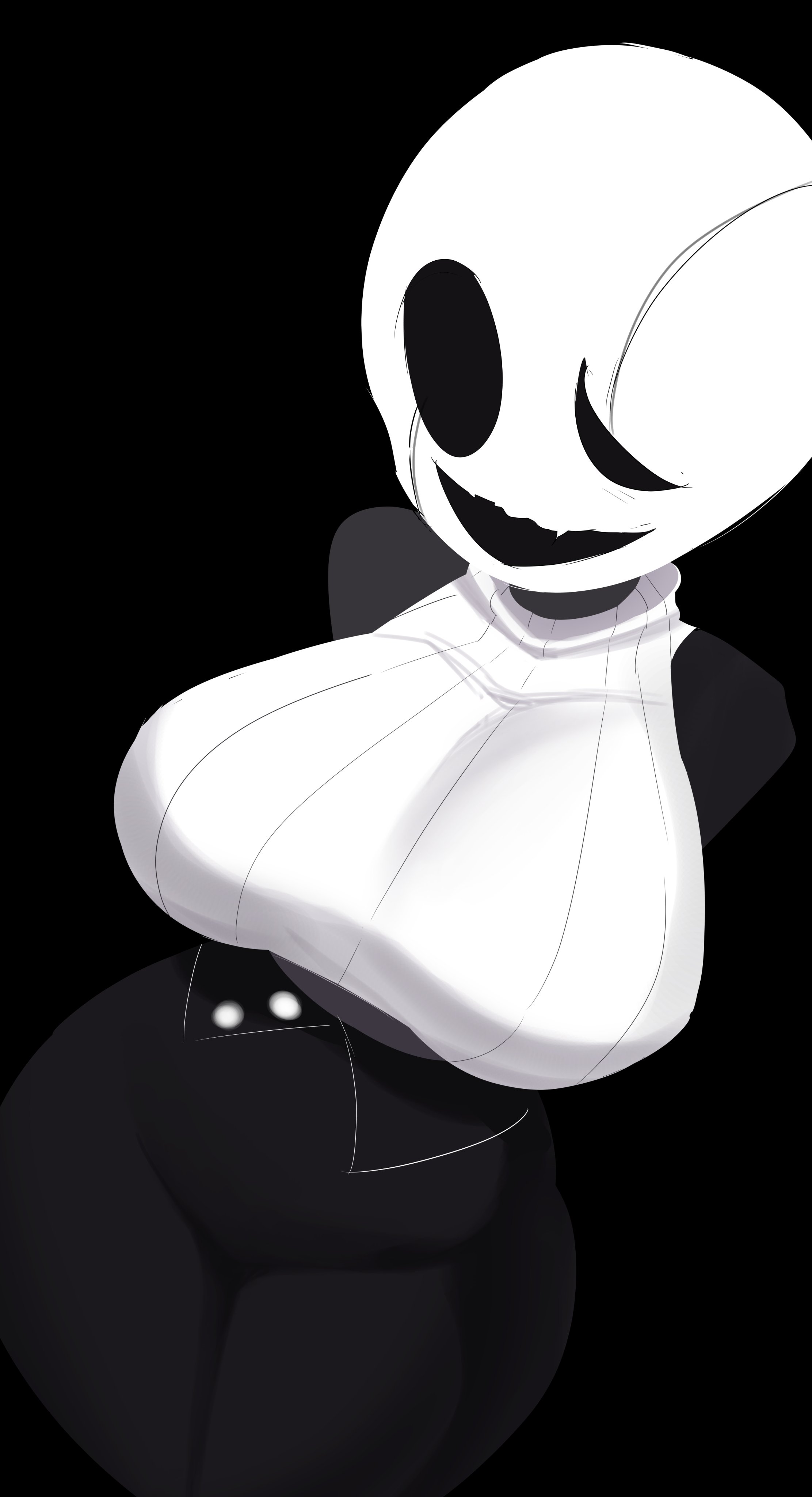 alaki zezo, big breasts, black background, breasts, deltarune, fem gaster, female, female focus, female only, gaster, rule 63, simple background, undertale, undertale (series)
