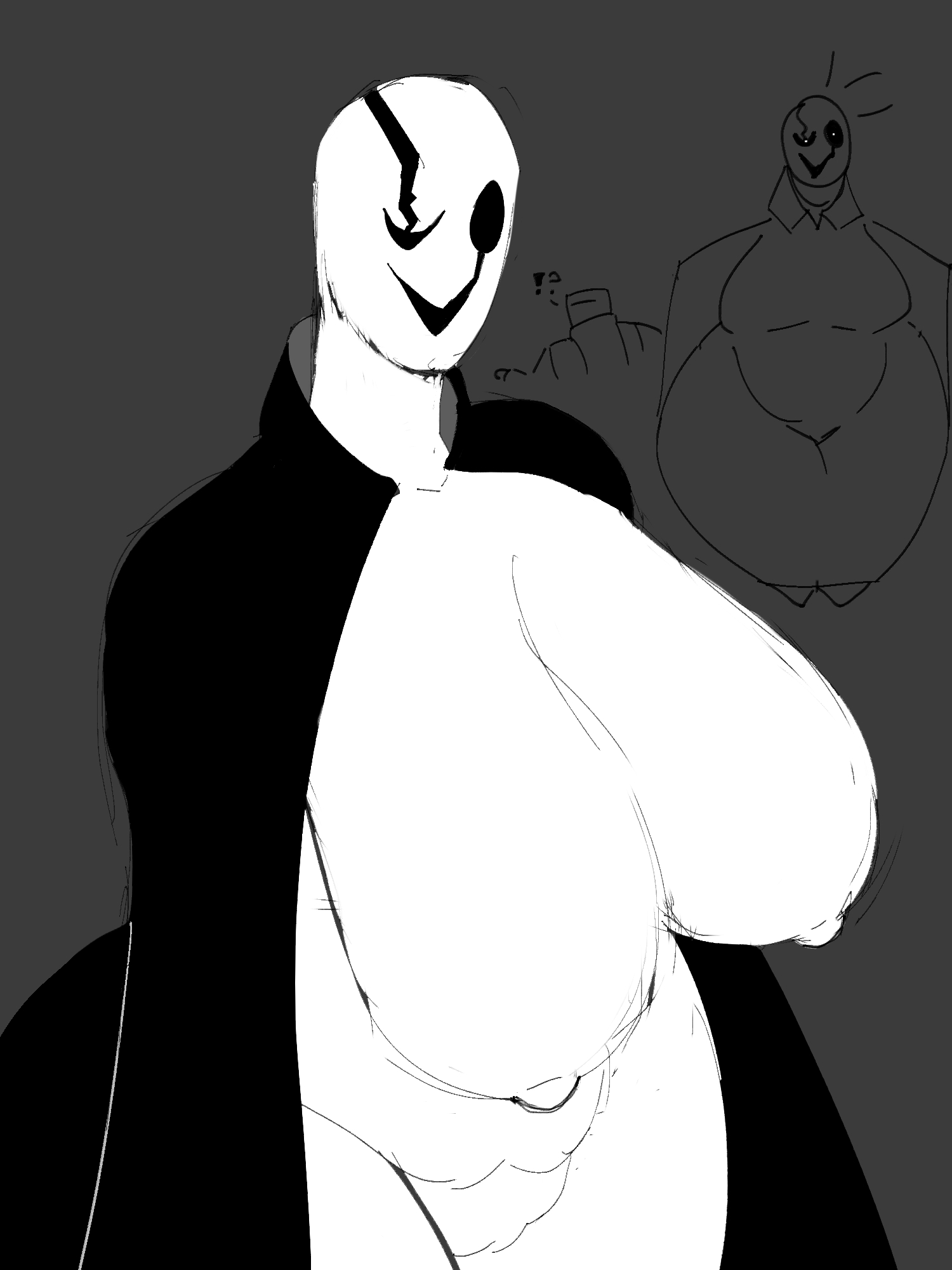 big breasts, breasts, breasts bigger than head, breasts out, deltarune, fem gaster, female, gaster, genderbend, genderswap, huge breasts, rule 63, simple background, undertale, undertale (series), weepeeman1