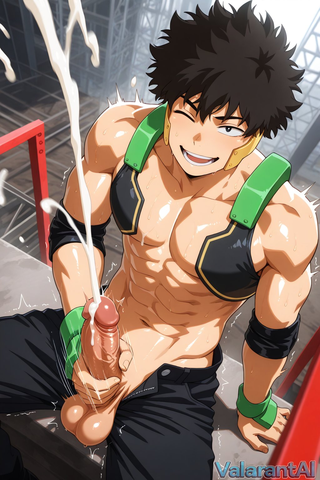 1male, ai generated, gay, jerking off, male, my hero academia, shindou you, yo shindo