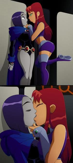 ass, big ass, big breasts, breasts, dc comics, female, kissing, lesbian kiss, pink hair, purple hair, raven, raven (dc), raven (teen titans), ravenravenraven, starfire, starfire (teen titans), teen titans, teen titans (television series), yuri