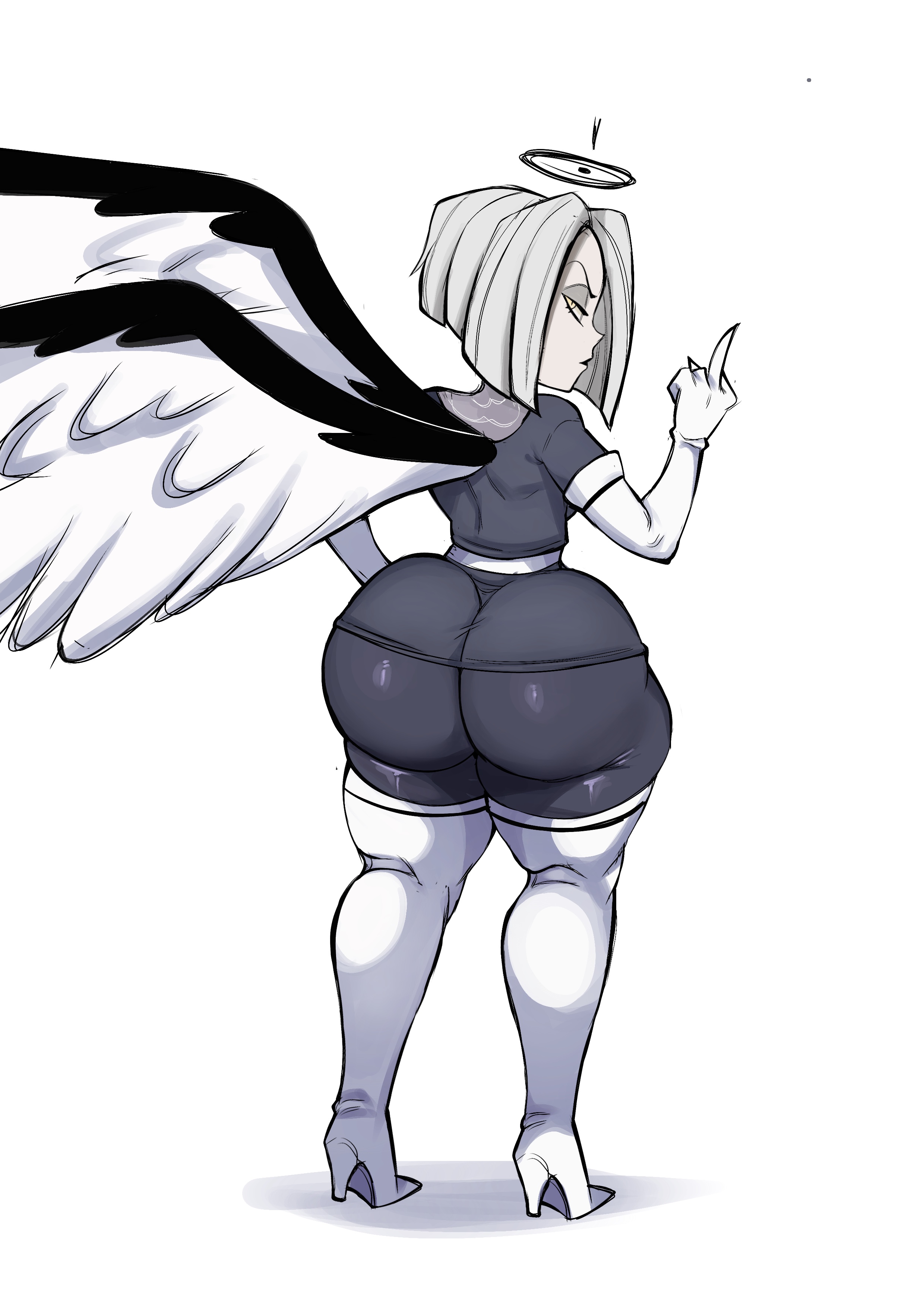 ass, ass focus, big ass, clothed, clothing, fat ass, female, hazbin hotel, hi res, huge ass, kimboscraft, looking at viewer, looking back, lute (hazbin hotel), middle finger, solo, standing, thicc, thick thighs