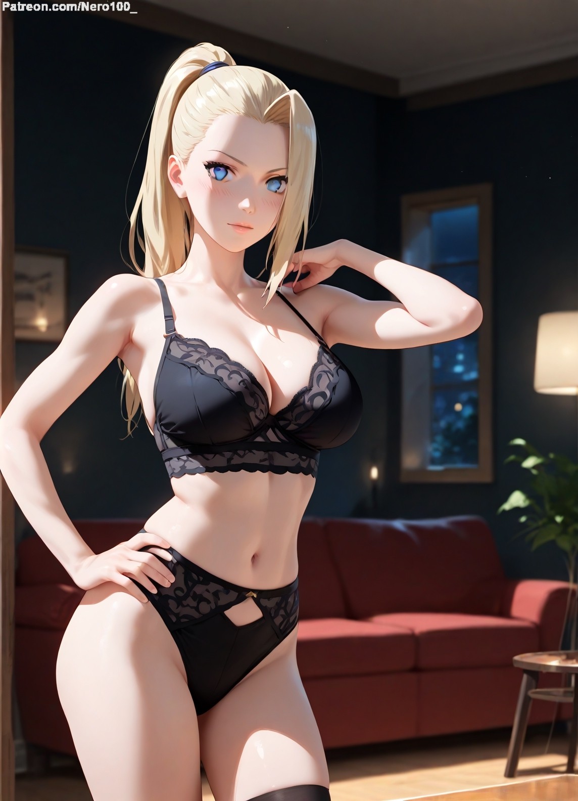 1girls, 2d, ai generated, areolae, big breasts, blonde female, blonde hair, boruto: naruto next generations, bra, breasts, chest, curvy, curvy figure, cute, cute face, detailed, eyelashes, eyeshadow, female, female only, fit, fit female, focus, hair, high quality, ino yamanaka, large breasts, legs, light skin, light-skinned female, lingerie, lips, lipstick, long hair, makeup, mascara, naruto, naruto (series), naruto shippuden, pale skin, pale-skinned female, panties, perky breasts, ponytial, posing, seductive, seductive look, sexy pose, stable diffusion, tagme, thighs, thin waist, underwear
