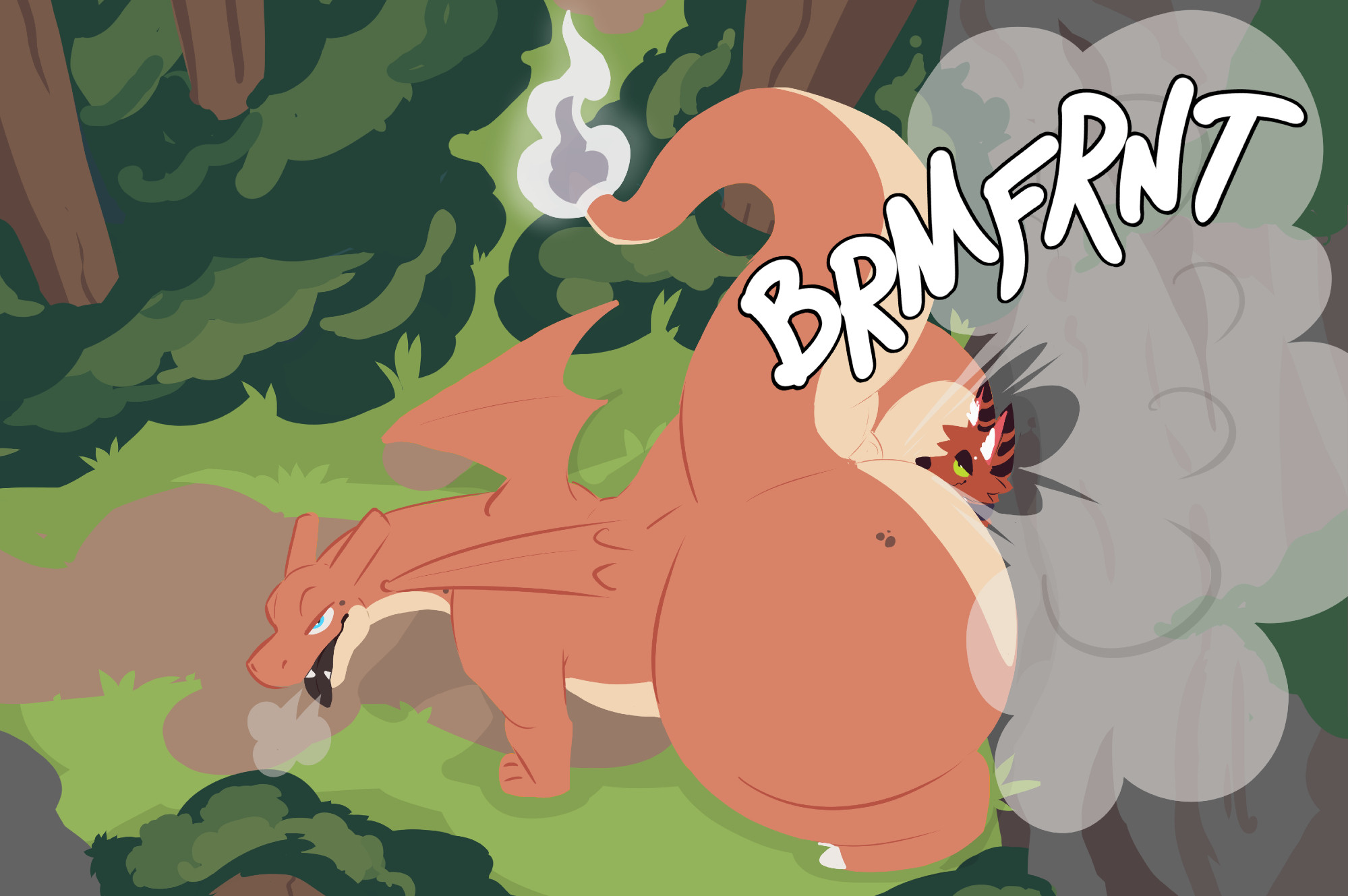 2boys, 2d, ass, ass bigger than head, ass bigger than torso, ass in face, bending over, big ass, bluesky link, canine, charizard, dragon, face in ass, facefart, fart, fart fetish, farting, farting in face, farting on another, fat ass, fire, fire type, furry, furry only, gay, huge ass, looking relieved, male, male only, male/male, naked, nintendo, no genitals, no sex, nonhuman, nude, oc, onomatopoeia, passtheblast, pinned to wall, pinned to wall by ass, pokemon, pokemon (species), scalie, text, thick thighs, thighs, wings