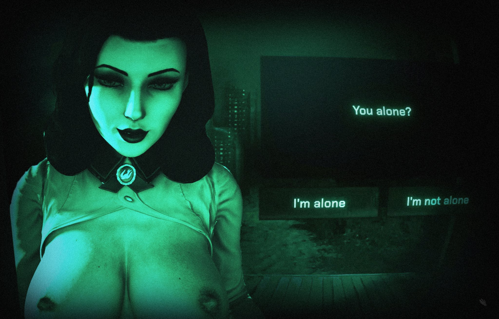1girls, 3d, areolae, bioshock, bioshock infinite, breasts, breasts out, elizabeth comstock, english, english text, eyeshadow, female, female only, lipstick, meme, no bra, no, i'm not a human, no, i'm not a human (meme), shirt lift, shoulder length hair, tagme, top lift, wildynsfw