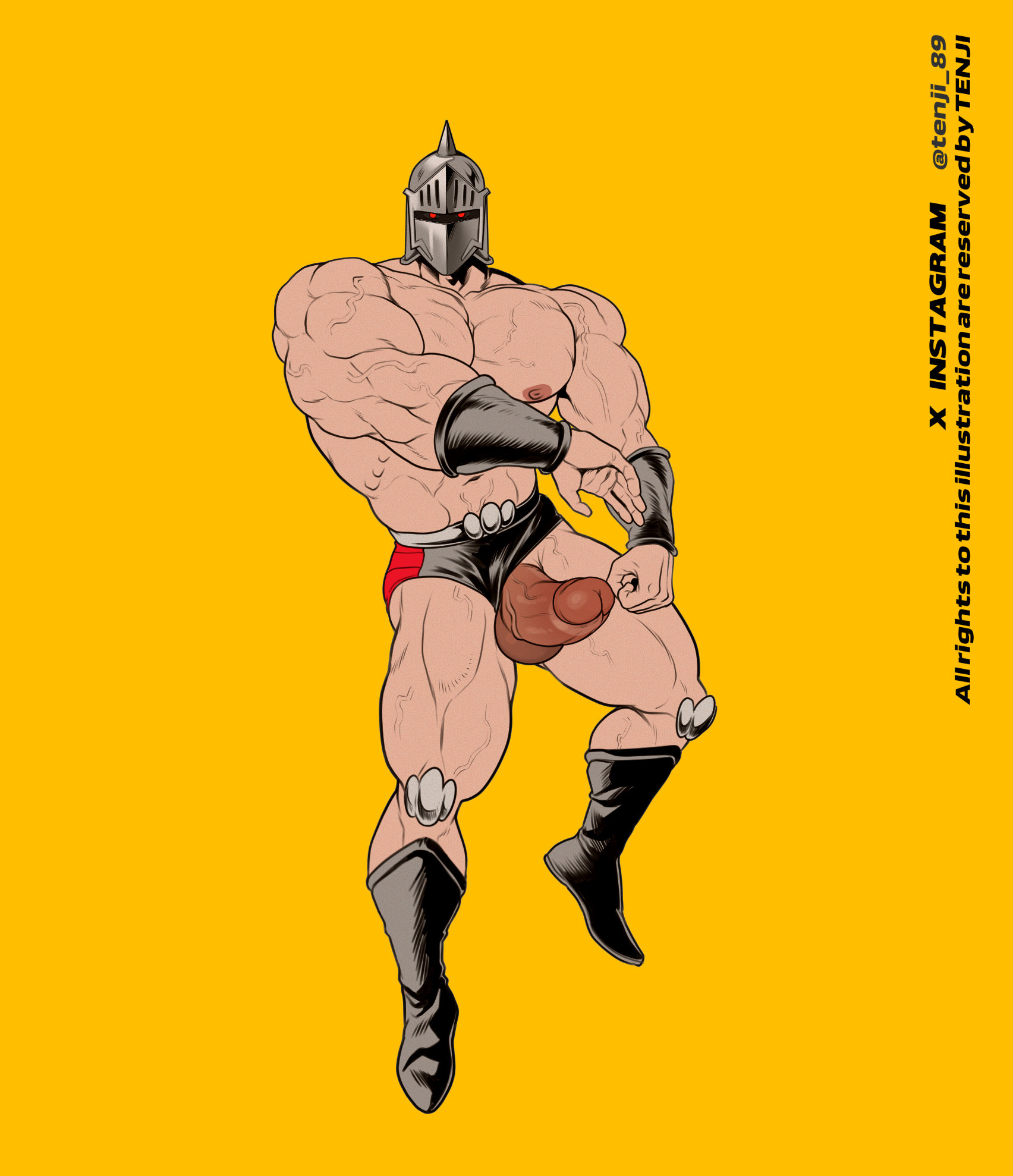 1boy, abs, balls, bara, big balls, big muscles, big penis, blush, choujin, daddy, dilf, erect nipples, erection, gay, helmet, helmet only, huge balls, huge cock, huge muscles, huge nipples, huge pecs, human, hunk, kinnikuman, male, male focus, male only, masked male, muscles, muscular, muscular human, muscular male, navel, nipples, pecs, penis, robin mask, solo, superhero, sweat, ten g89, topless, topless male, wrestler, yaoi