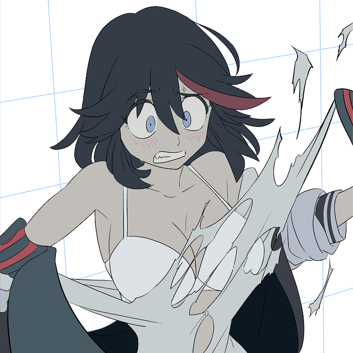 1girls blue_eyes blush kill_la_kill matoi_ryuuko o-nashi_neko senketsu surprised tagme torn_clothes